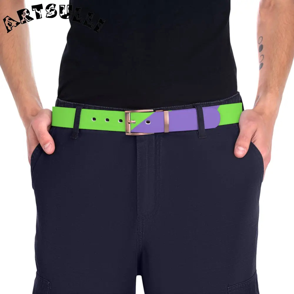 JAKKOUTTHEBXX Tyrannosaurus Print Green and Purple Belt