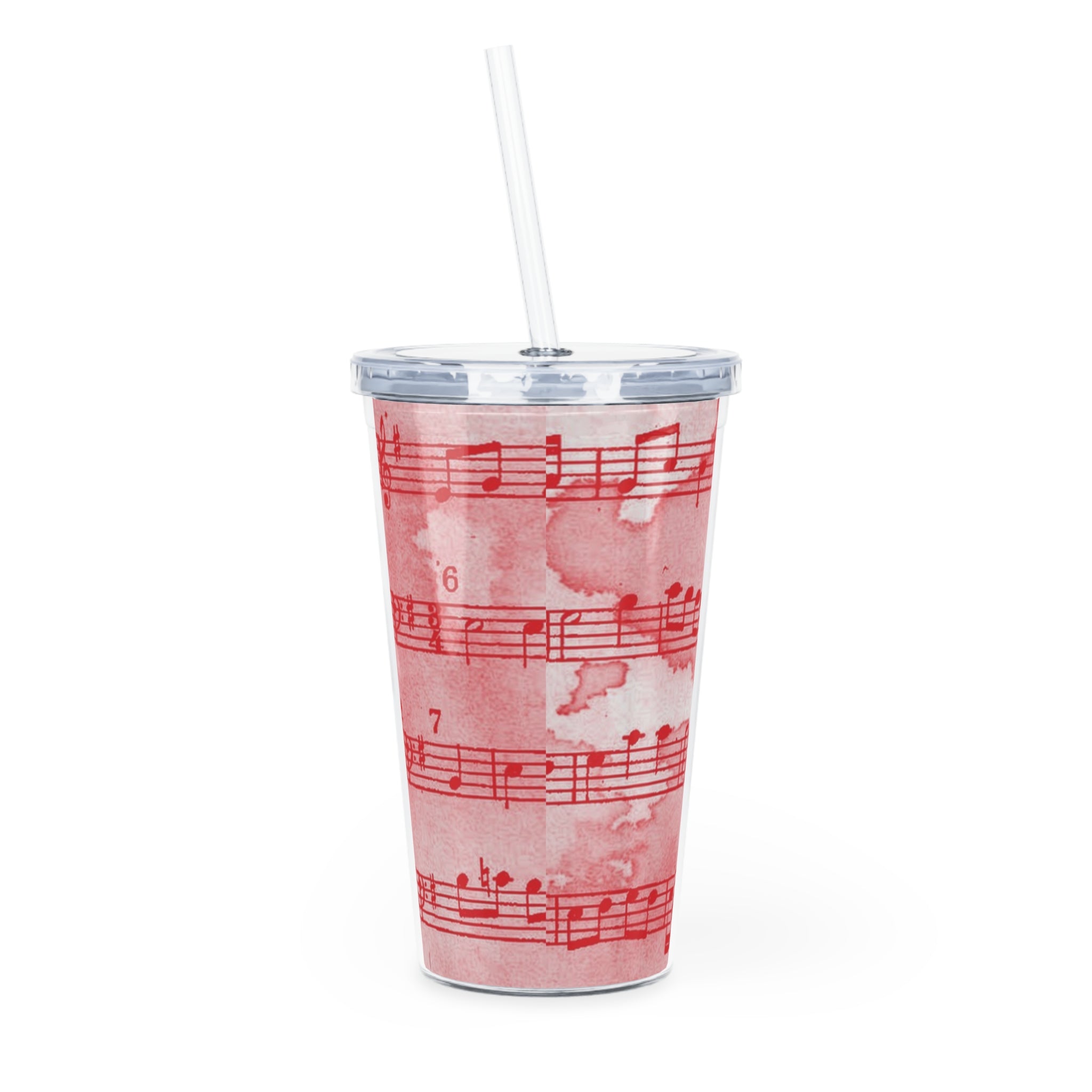 Drip Spill Type Beat Sheet Music Red Plastic Tumbler with Straw, Artsulli - Art is Long, Life is Short, Mug, , , , , , , 
