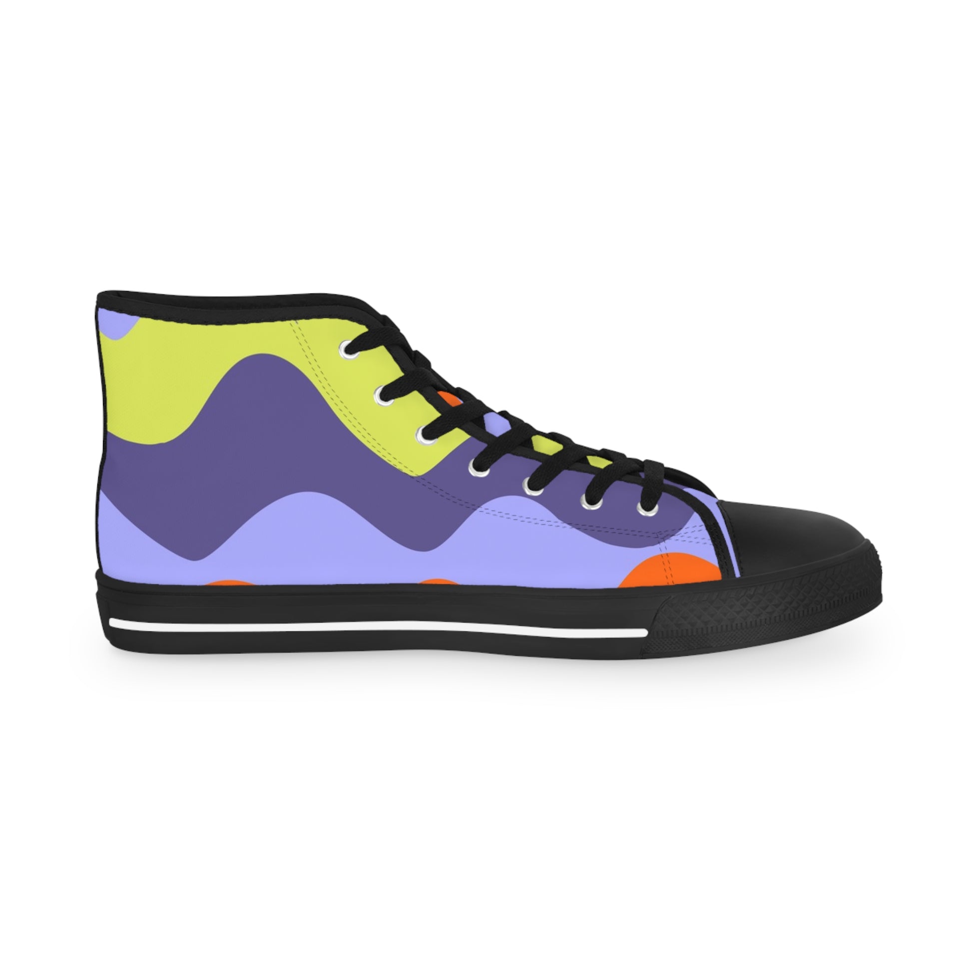 Waves Yellow and Blue Men's High Top Sneakers, Artsulli - Art is Long, Life is Short, Shoes, , , , , , , 