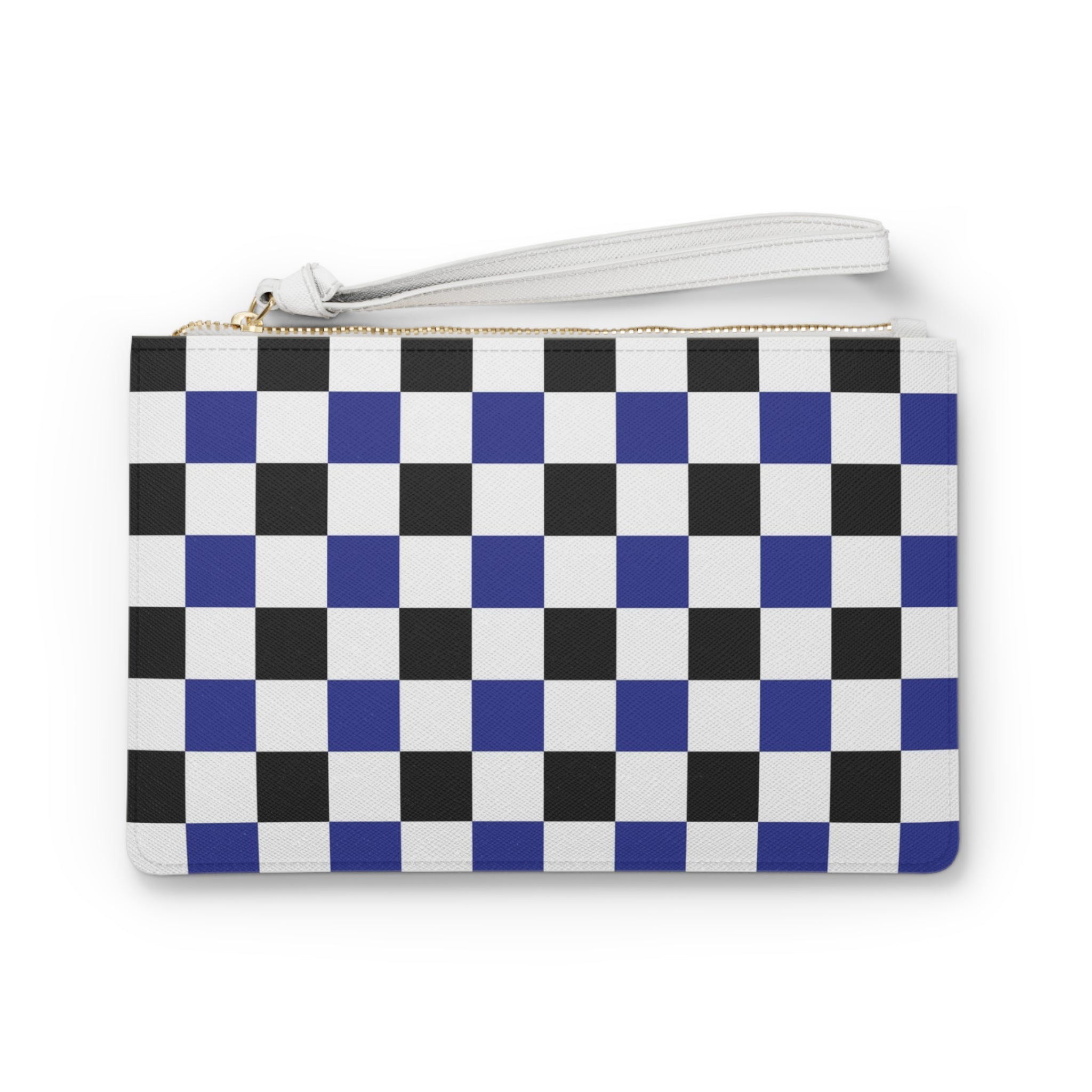 Checkerboard Blue White and Black Clutch Bag, Artsulli - Art is Long, Life is Short, Bags, Size, One size, , , , , 20737301500312881953