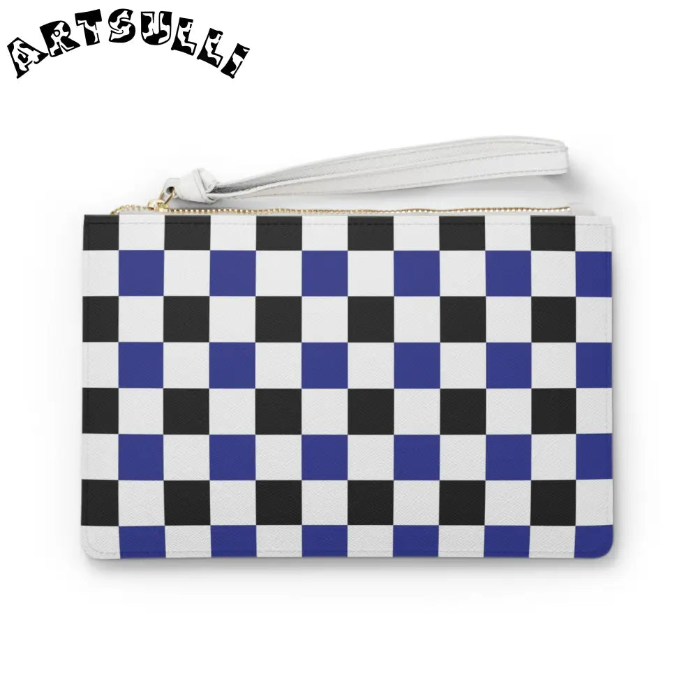 JAKKOUTTHEBXX Checkerboard Blue White and Black Clutch Bag
