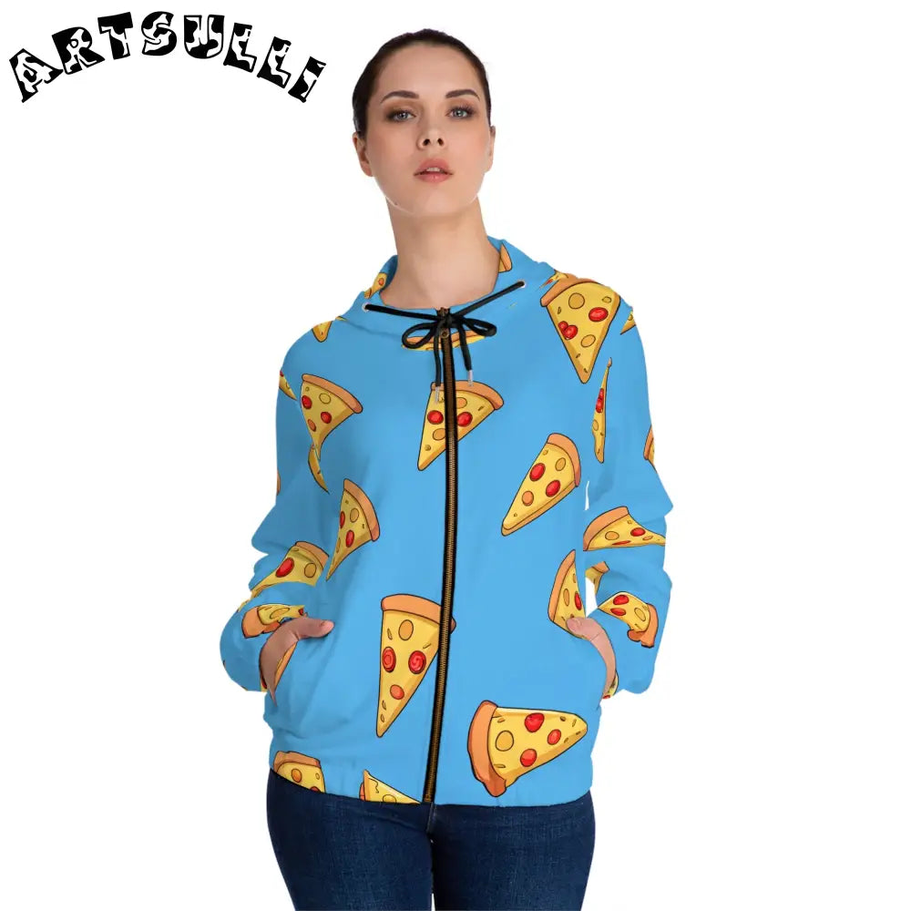 JAKKOUTTHEBXX Blue Pizza Dreamscape Women’s Full-Zip Hoodie (AOP)
