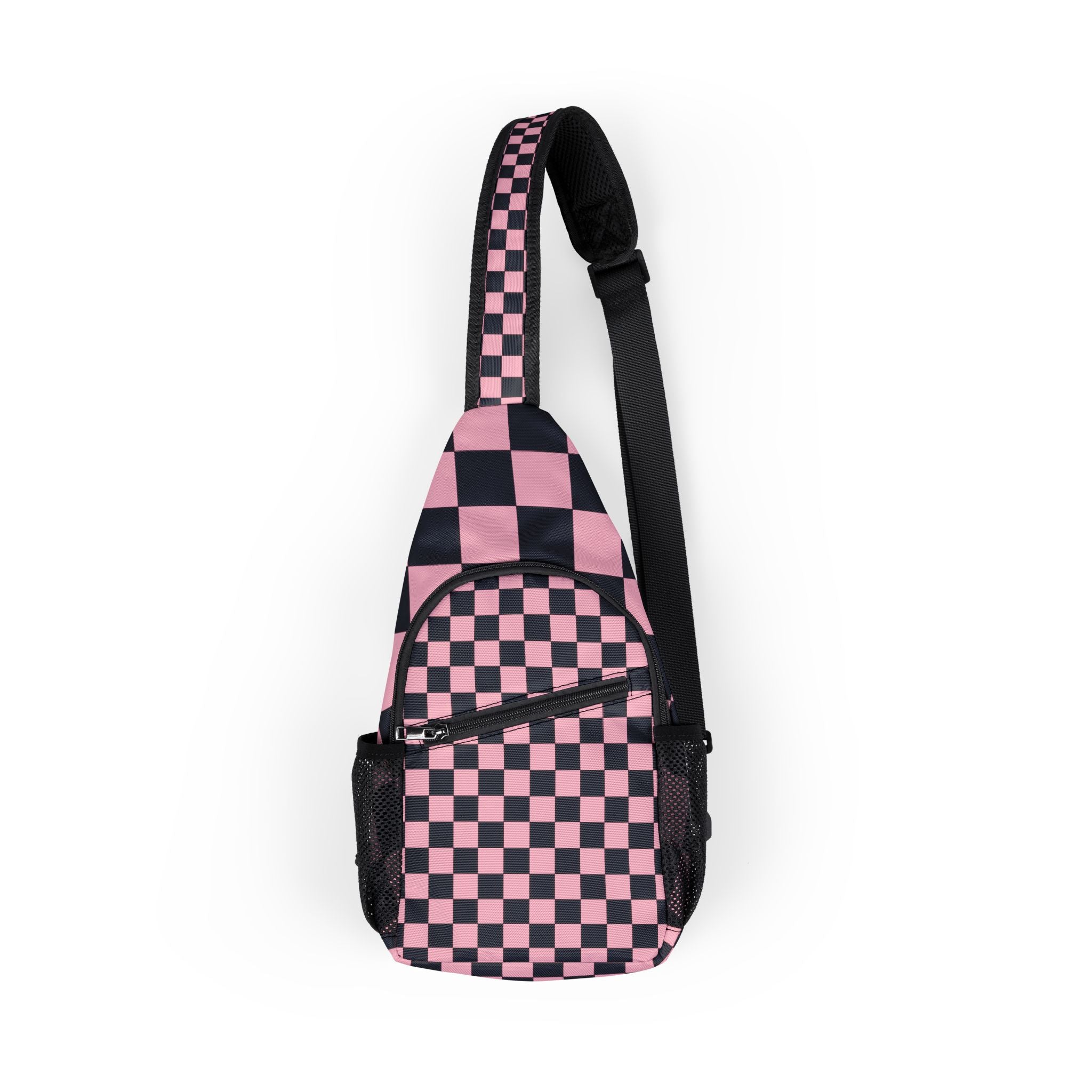 Checkerboard Black and Pink Chest Bag (AOP), Artsulli - Art is Long, Life is Short, Bags, Size, One size, , , , , 12512686507094495775