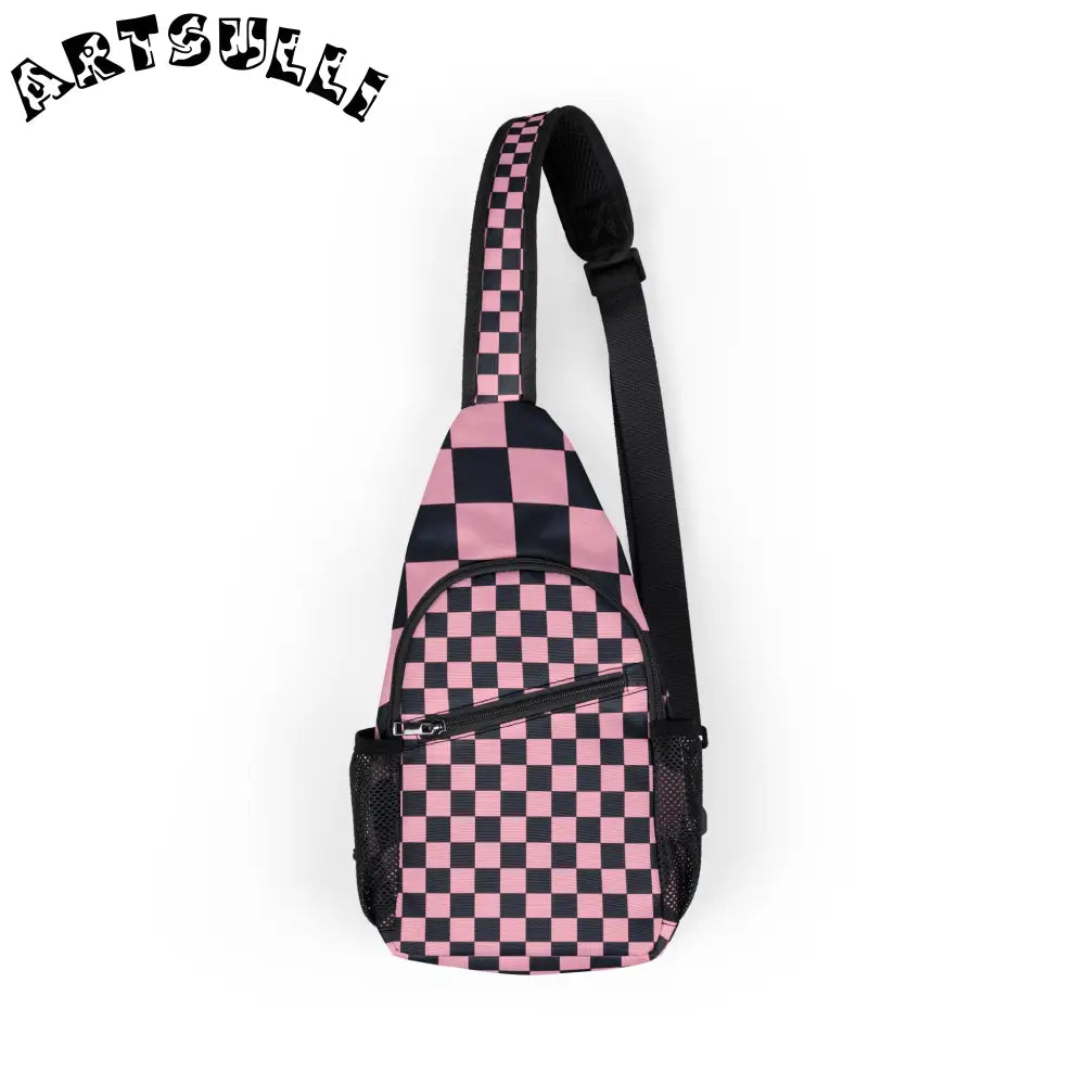 Checkerboard Black and Pink Chest Bag (AOP), Artsulli - Art is Long, Life is Short, Bags, Size, One size, , , , , 12512686507094495775