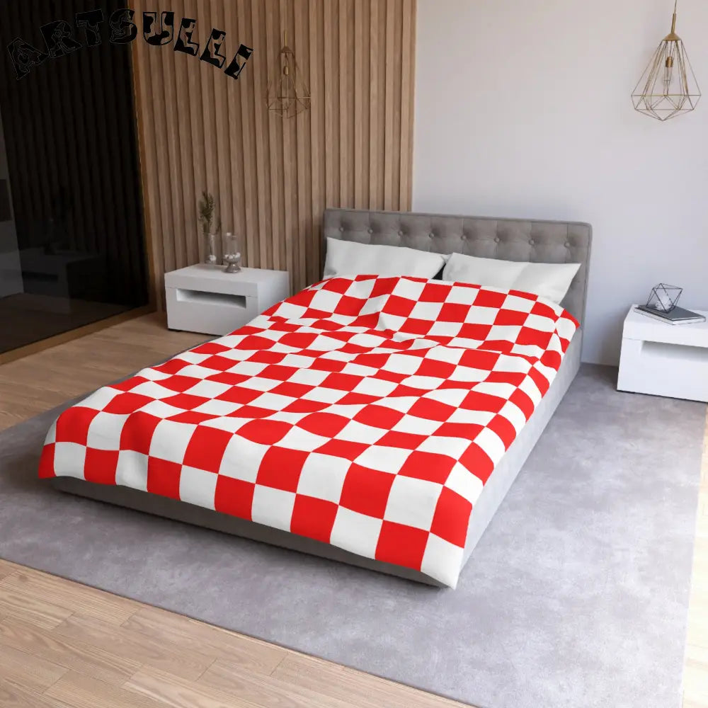 JAKKOUTTHEBXX Checkerboard Red and White Microfiber Duvet Cover