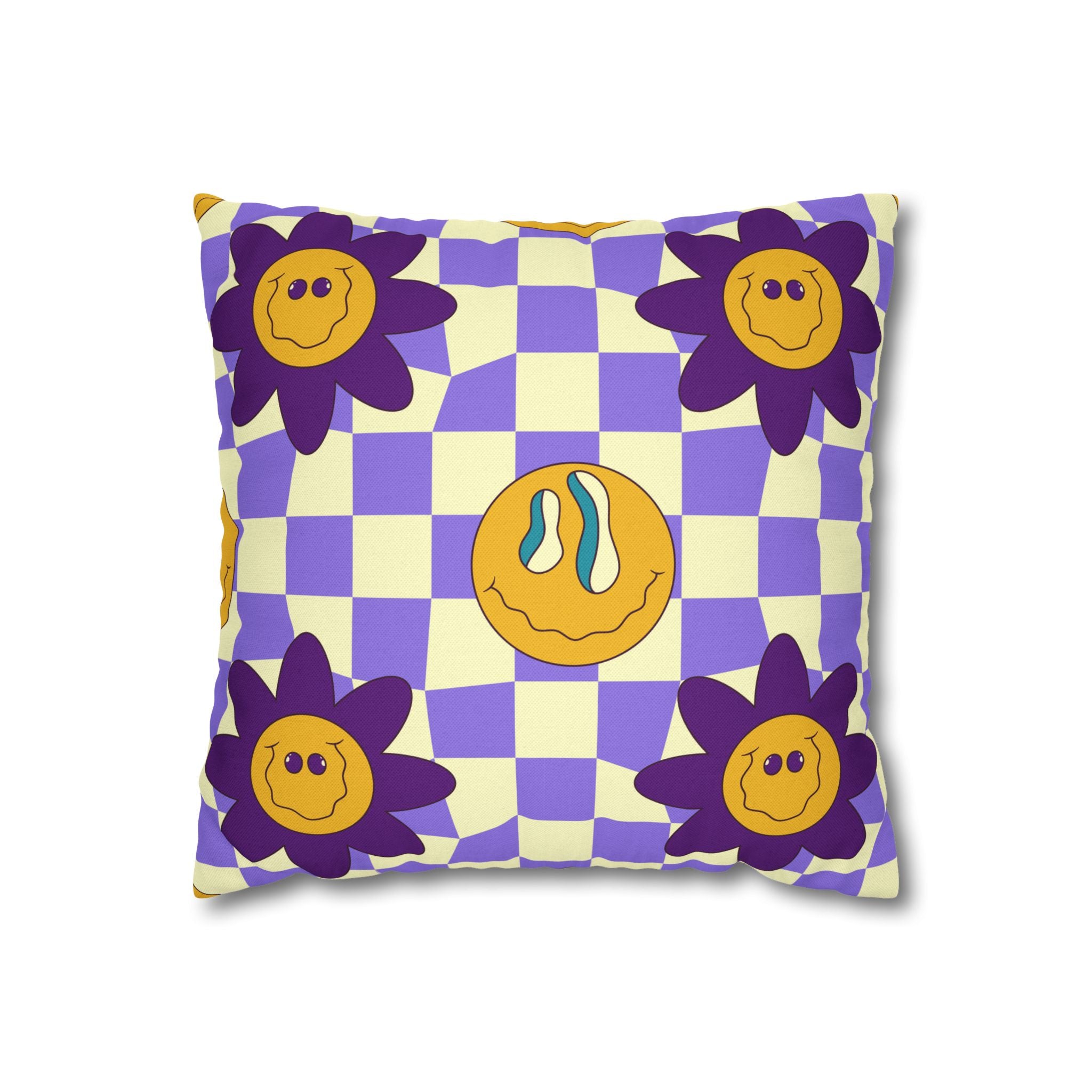 Trippy Flower Power Motifs Spun Polyester Square Pillowcase, Artsulli - Art is Long, Life is Short, Home Decor, Size, 14" × 14", , , , , 13761423506938