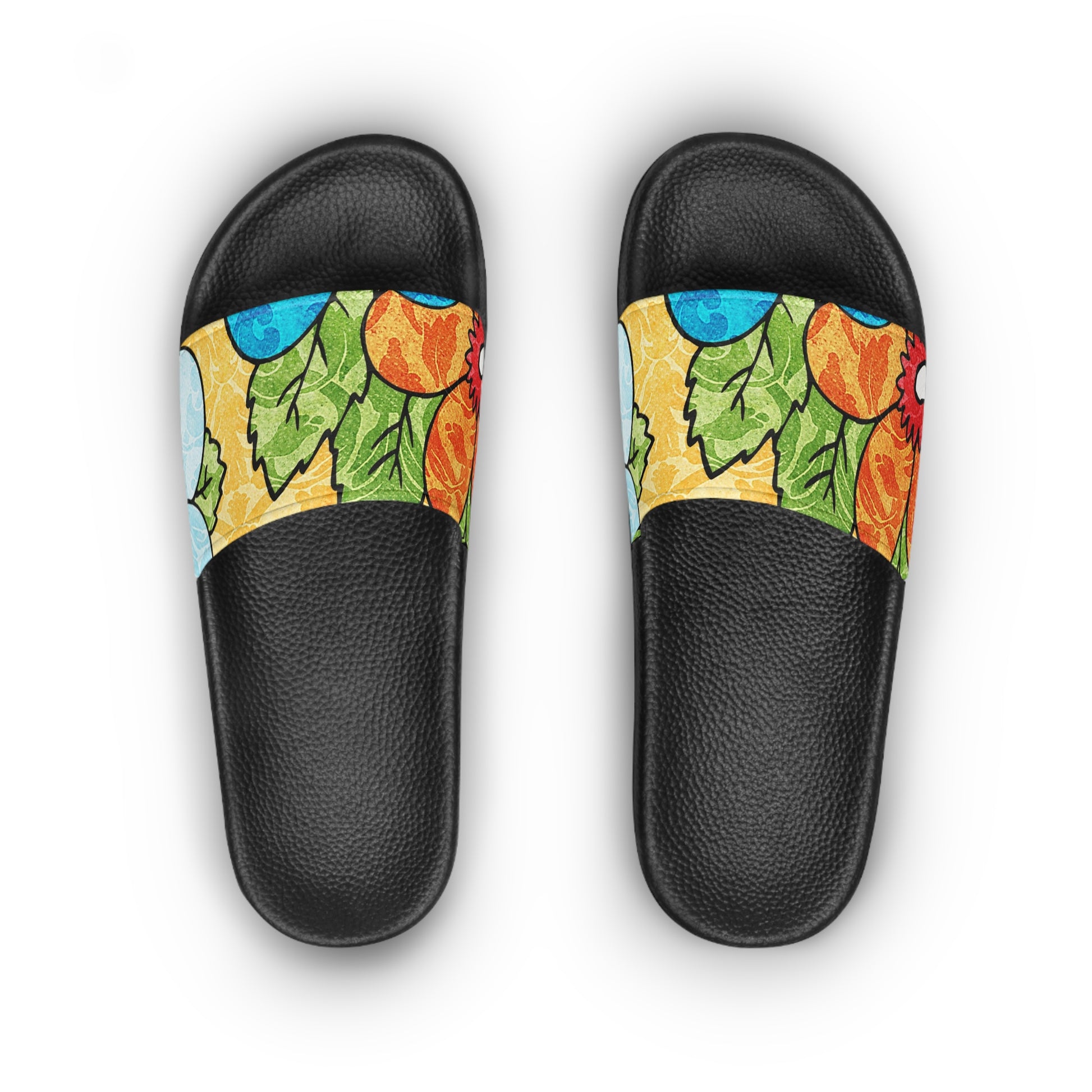 Groovy Yellow Floral Kl Women's Slide Sandals, Artsulli - Art is Long, Life is Short, Shoes, , , , , , , 
