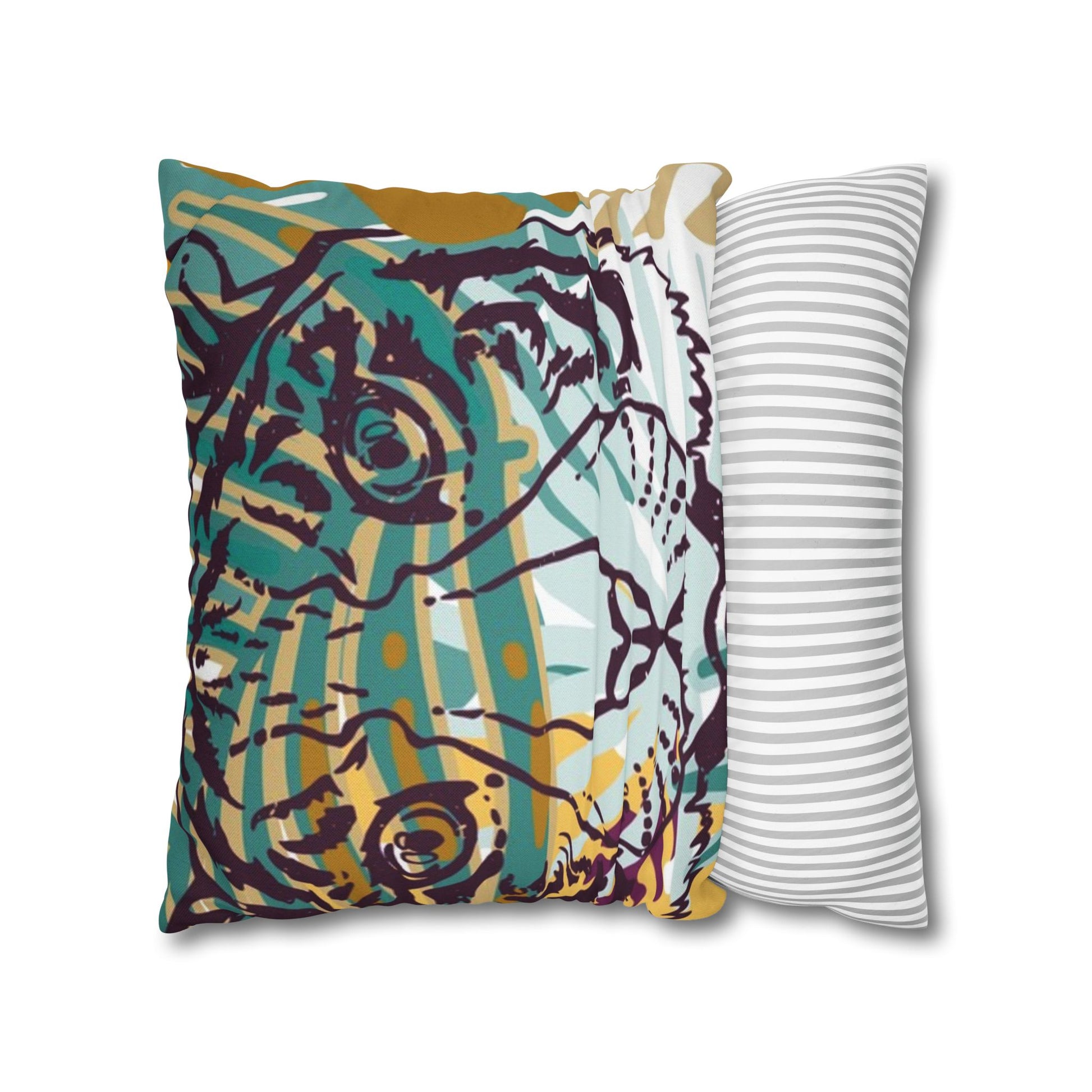 Tropical Jungle Tigers Brown and Green Spun Polyester Square Pillowcase, Artsulli - Art is Long, Life is Short, Home Decor, , , , , , , 
