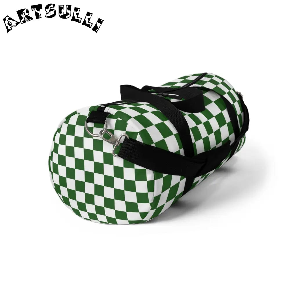 JAKKOUTTHEBXX Checkerboard II White and Dark Green Duffel Bag