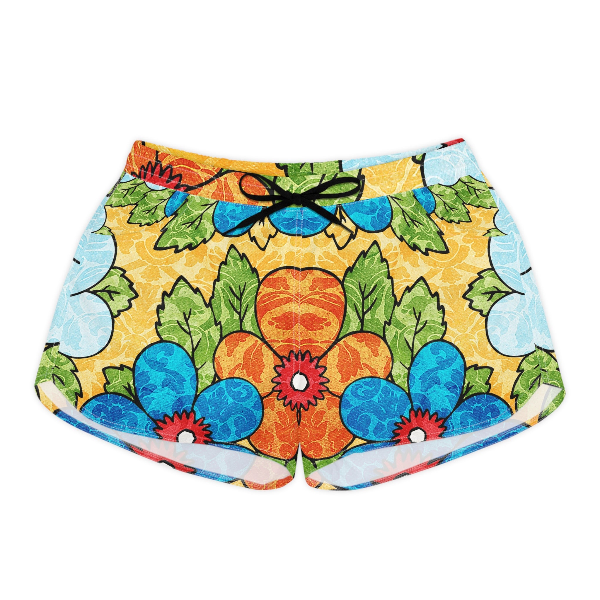 Groovy Yellow Floral Kl Women's Casual Shorts (AOP), Artsulli - Art is Long, Life is Short, All Over Prints, Size, S, Color, Black drawstring, , , 23052630424675238205