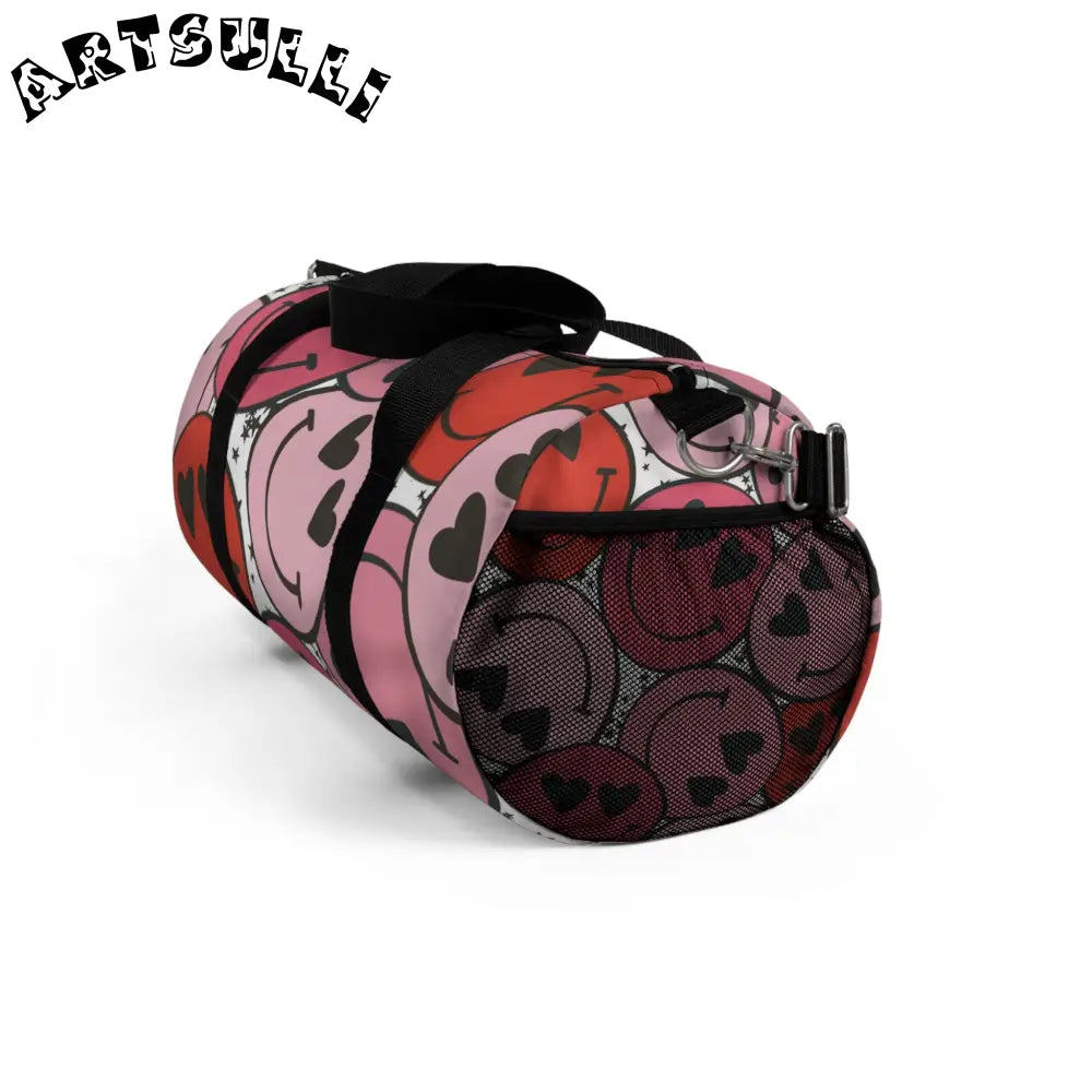 JAKKOUTTHEBXX Smiley Face x Heart Eyes Pink and Red Duffel Bag