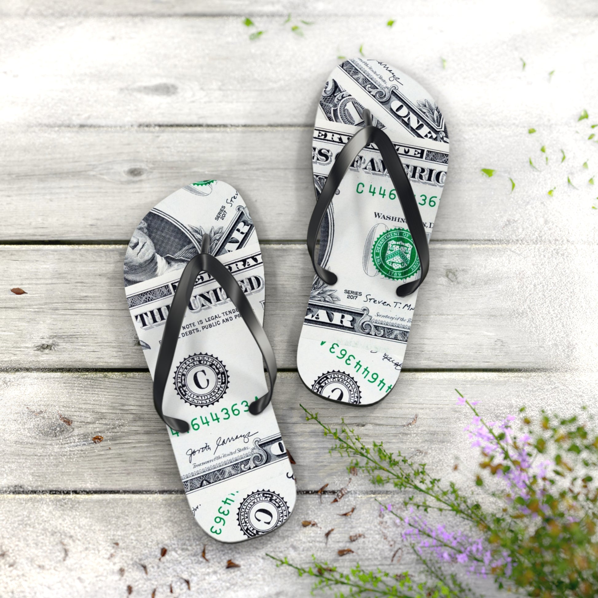 Money Collage Flip Flops, Artsulli - Art is Long, Life is Short, Shoes, , , , , , , 