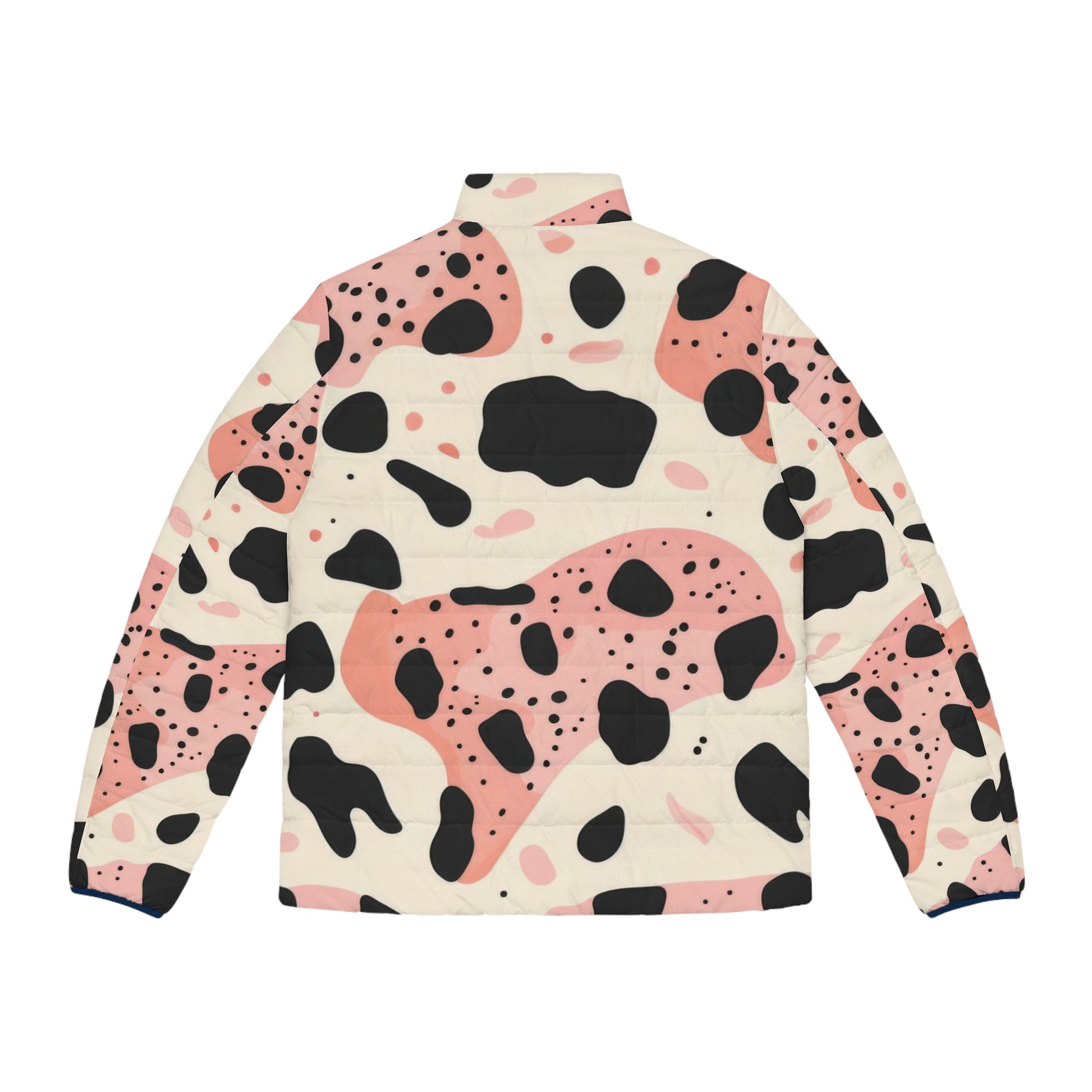 Organic Cow Print Cream and Pink Men's Puffer Jacket (AOP), Artsulli - Art is Long, Life is Short, All Over Prints, , , , , , , 