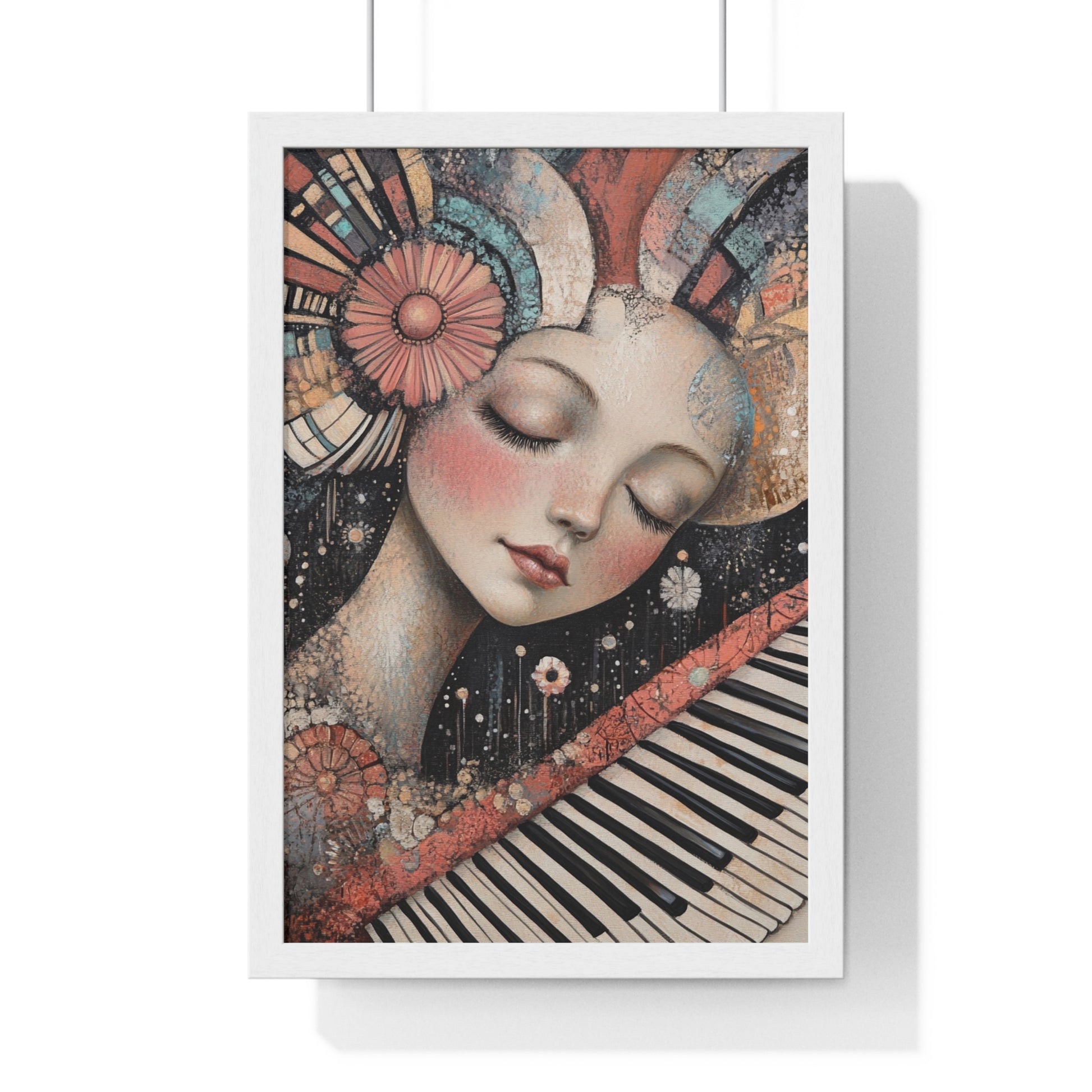 Queen Of Piano Dreams Vertical Framed Poster, Artsulli - Art is Long, Life is Short, Poster, Size, 12″ x 18″, Color, White, , , 16957657117036093545