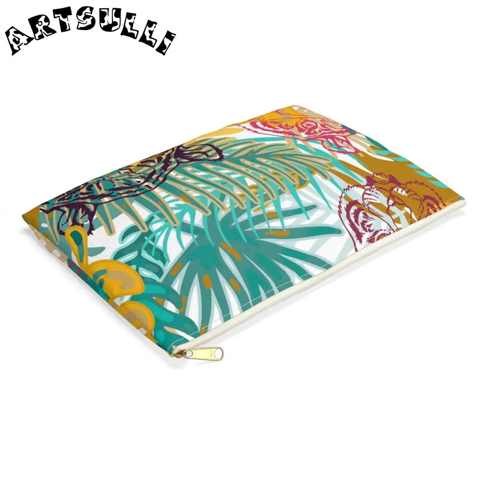 JAKKOUTTHEBXX Tropical Jungle Tigers Brown and Green Accessory Pouch