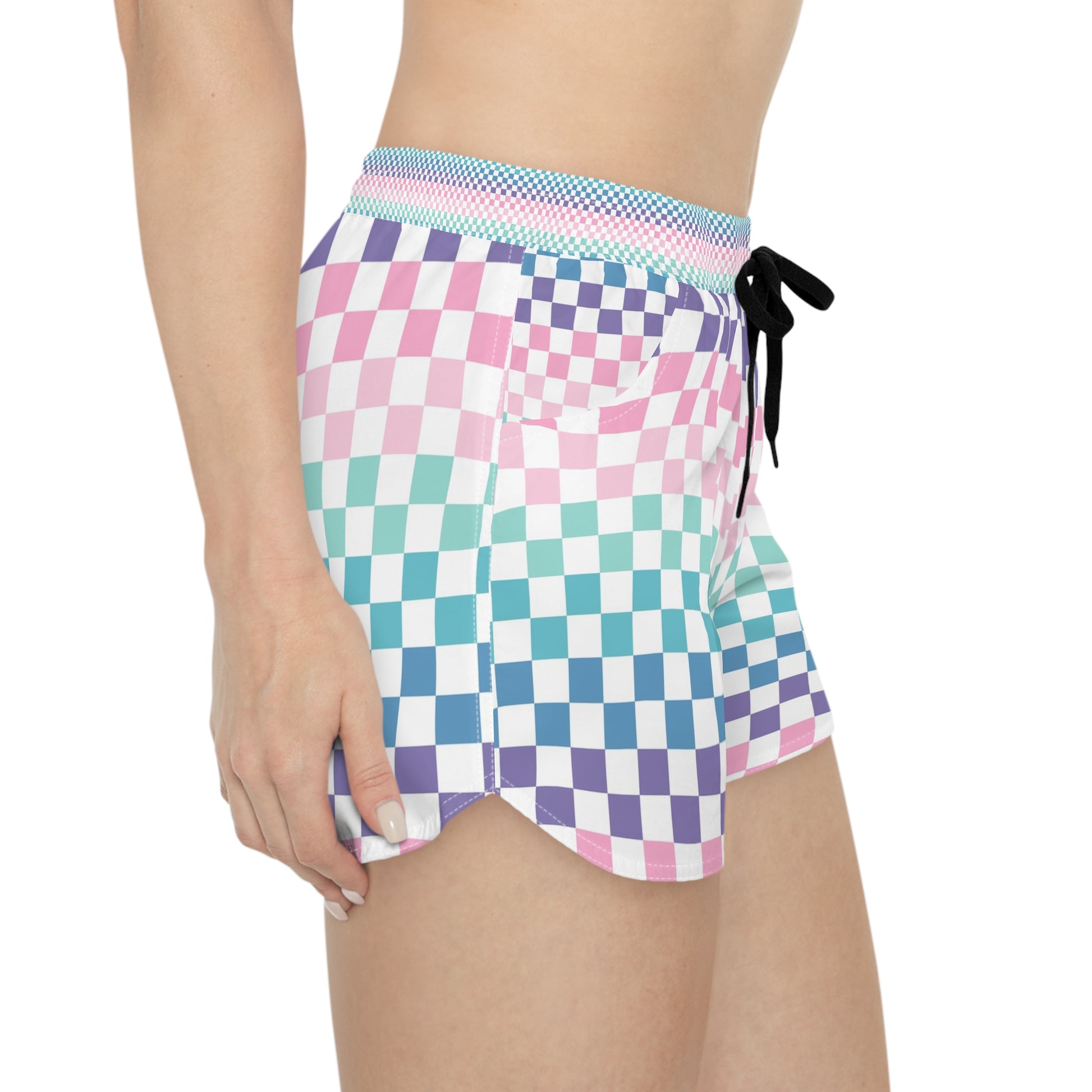 Vaporwave Rainbow  Checkerboard Multi-Color Women's Casual Shorts (AOP), Artsulli - Art is Long, Life is Short, All Over Prints, , , , , , , 