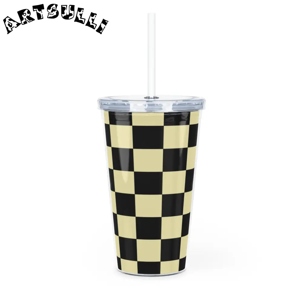 JAKKOUTTHEBXX Checkerboard Black and Yellow Plastic Tumbler