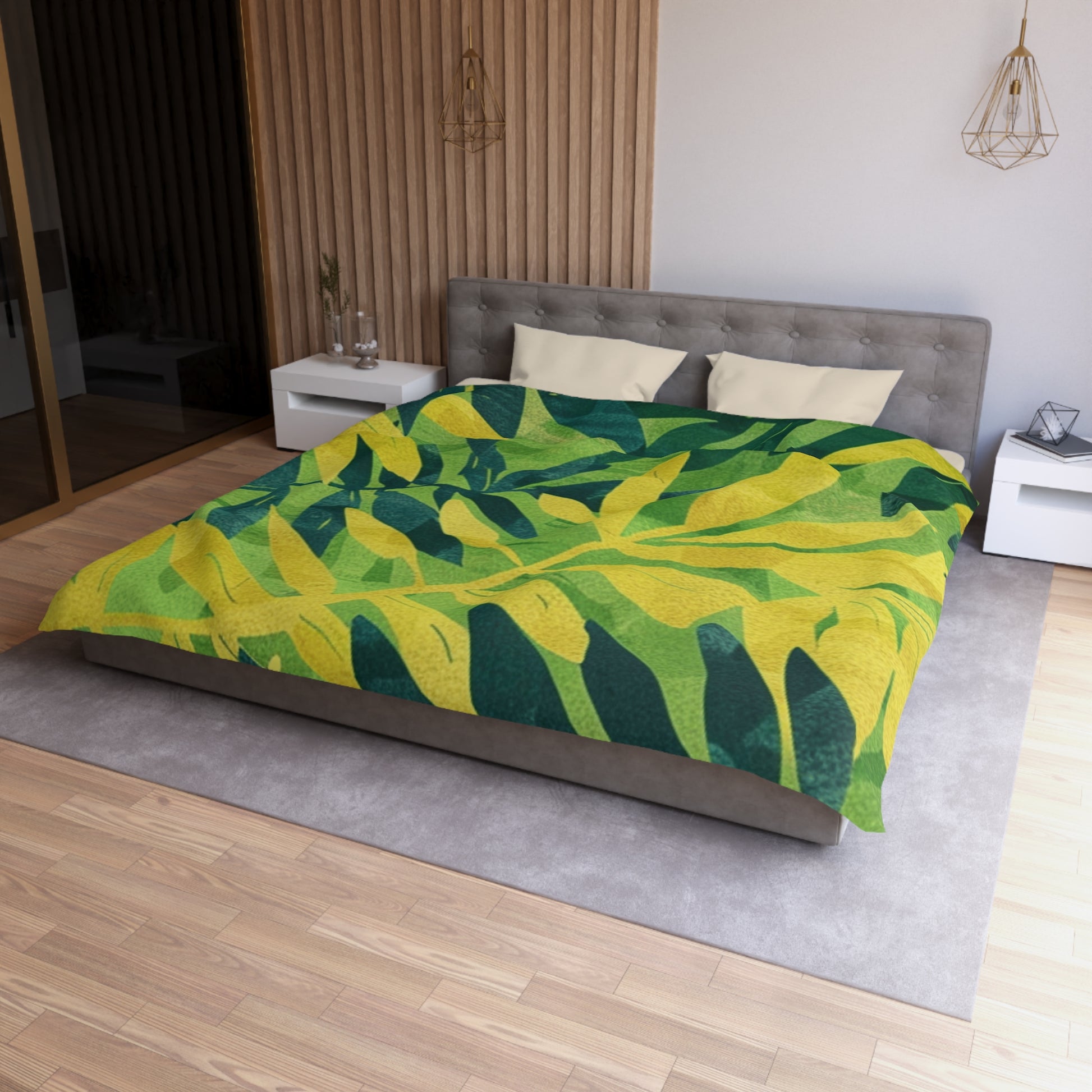 Green Leaf x Yellow Leaf x Tropical x Jungle Microfiber Duvet Cover, Artsulli - Art is Long, Life is Short, Home Decor, , , , , , , 