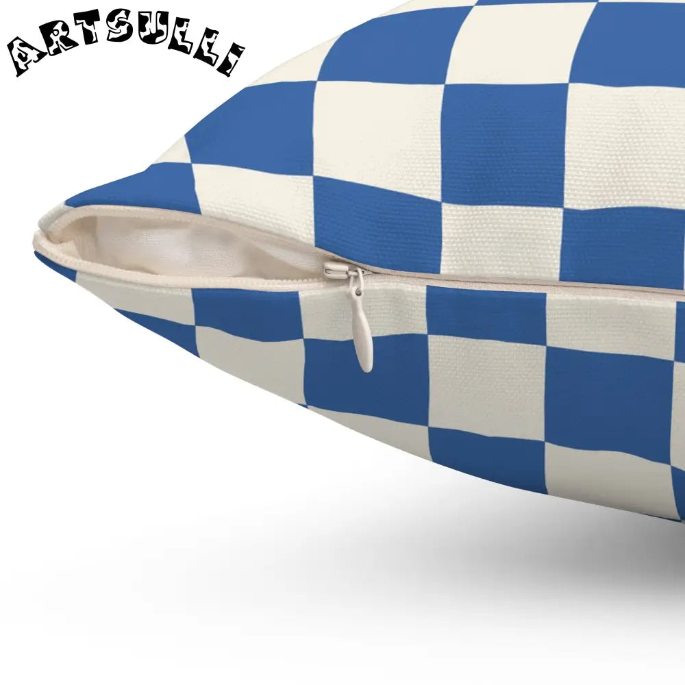 JAKKOUTTHEBXX Checkerboard Blue Spun Polyester Square Pillow