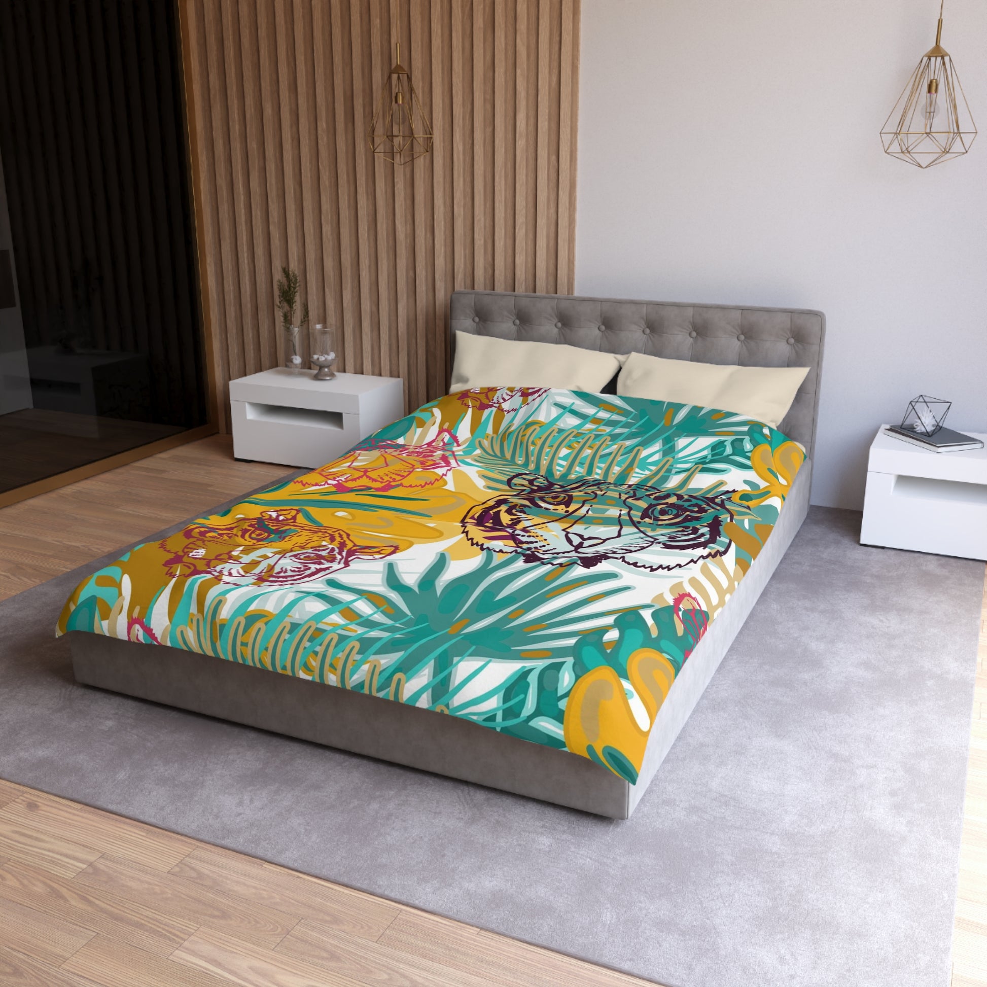 Tropical Jungle Tigers Brown and Green Microfiber Duvet Cover, Artsulli - Art is Long, Life is Short, Home Decor, , , , , , , 