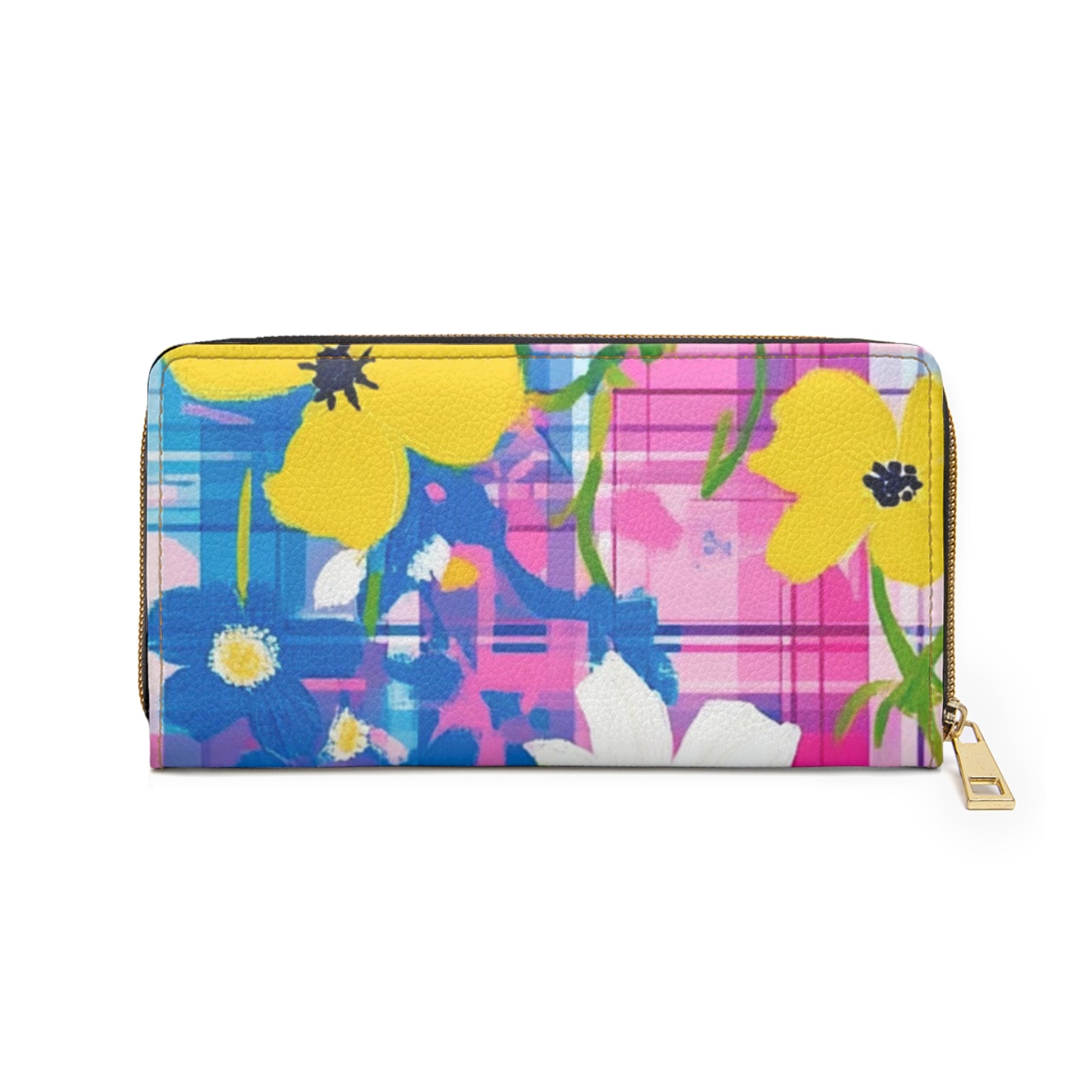 Plaid Garden Pink and Purple Zipper Wallet, Artsulli - Art is Long, Life is Short, Accessories, , , , , , , 