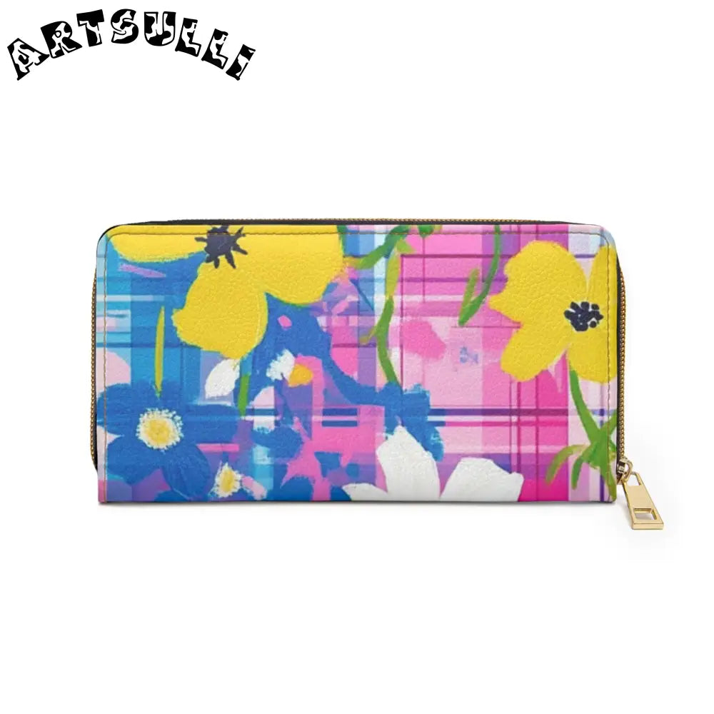 JAKKOUTTHEBXX Plaid Garden Pink and Purple Zipper Wallet