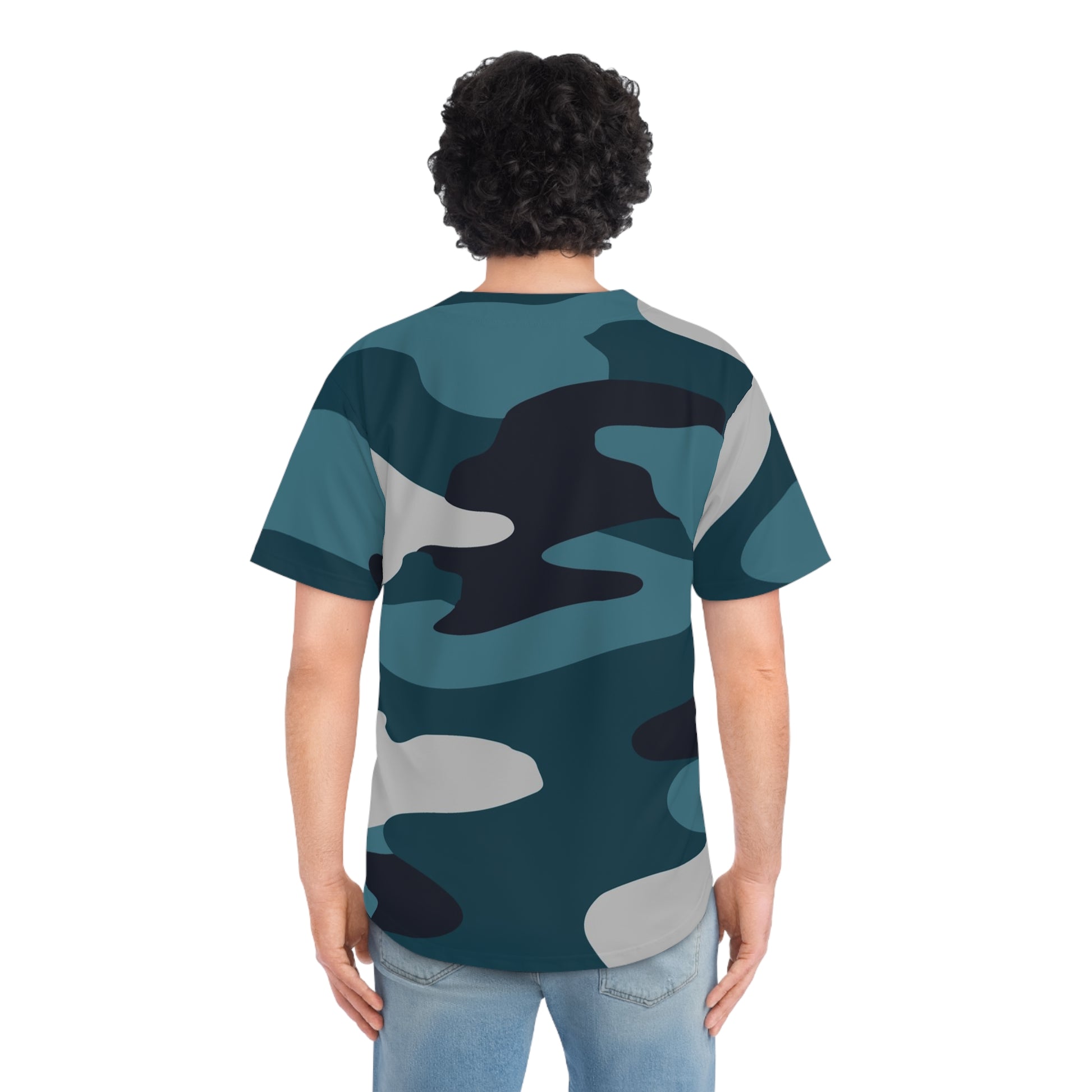 Blue Camouflage Men's Baseball Jersey (AOP), Artsulli - Art is Long, Life is Short, All Over Prints, , , , , , , 