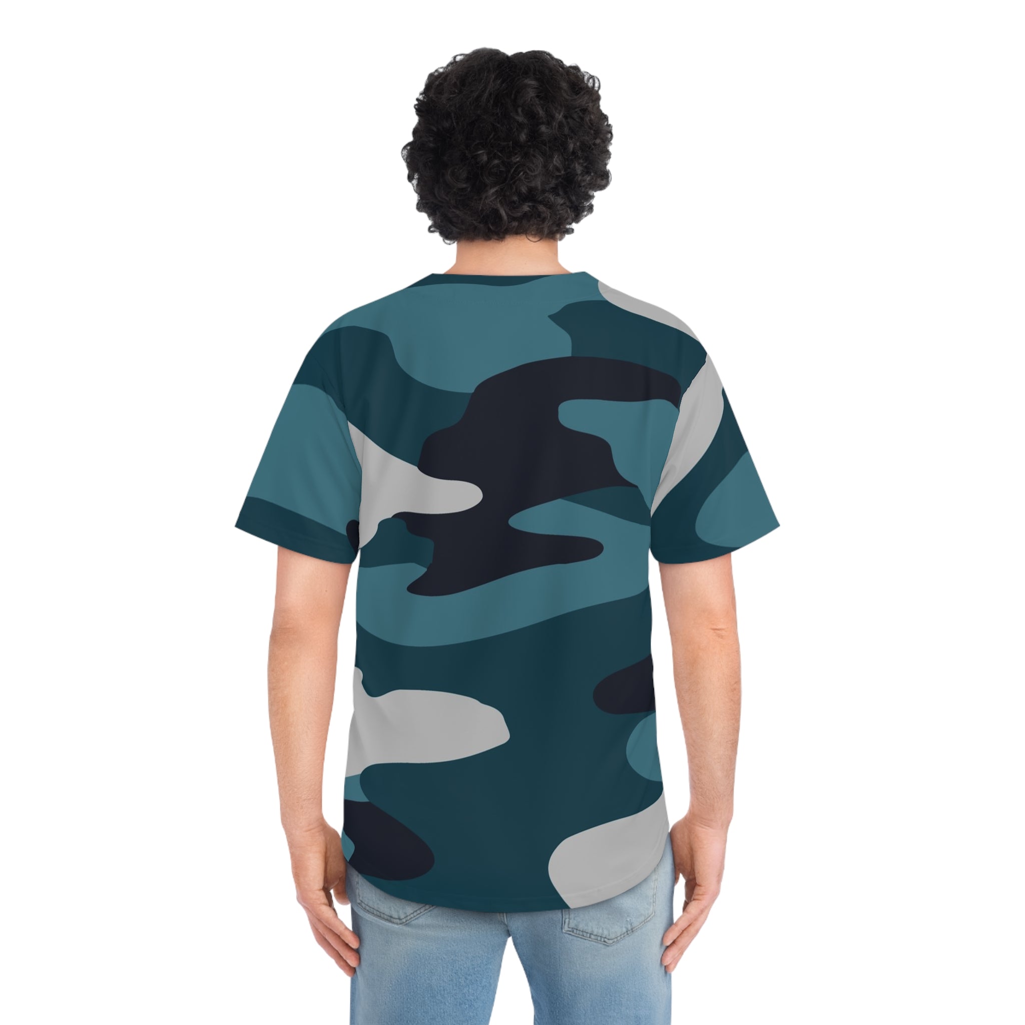 Blue Camouflage Men's Baseball Jersey (AOP), Artsulli - Art is Long, Life is Short, All Over Prints, , , , , , , 