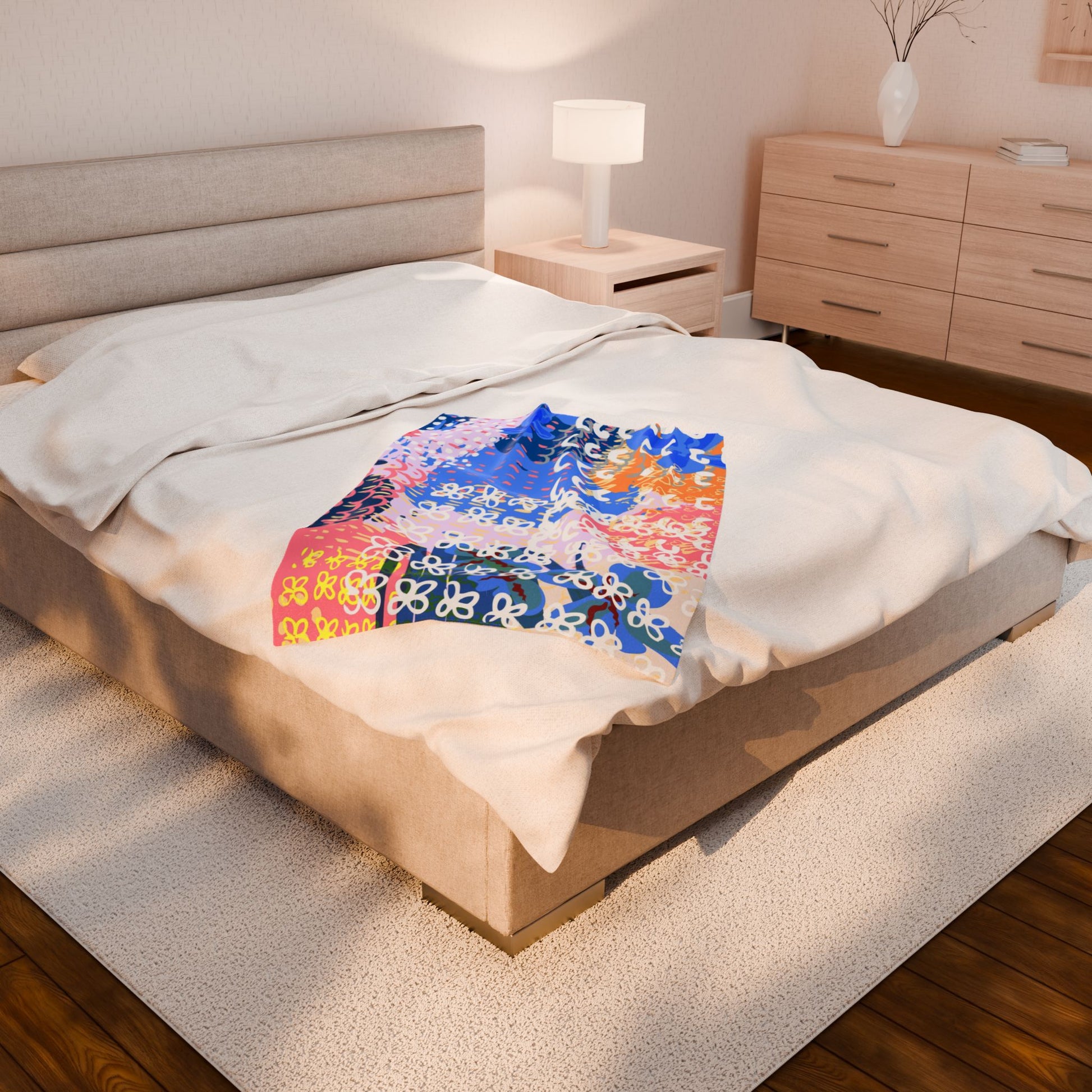 Flowers x Doodles x Hearts Multi-Color Velveteen Plush Blanket, Artsulli - Art is Long, Life is Short, All Over Prints, , , , , , , 