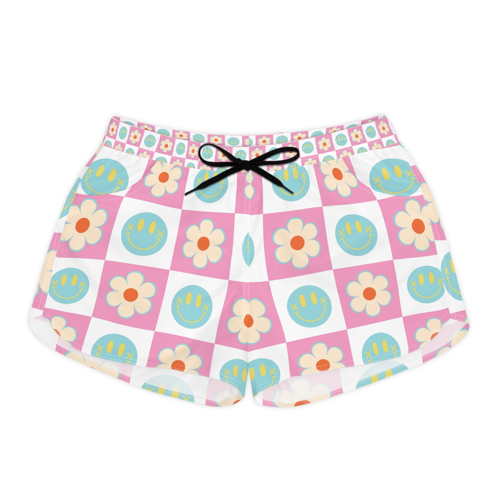 Madotsukis Grin Bloom Women's Casual Shorts (AOP), Artsulli - Art is Long, Life is Short, All Over Prints, Size, S, Color, Black drawstring, , , 28498211915880625279