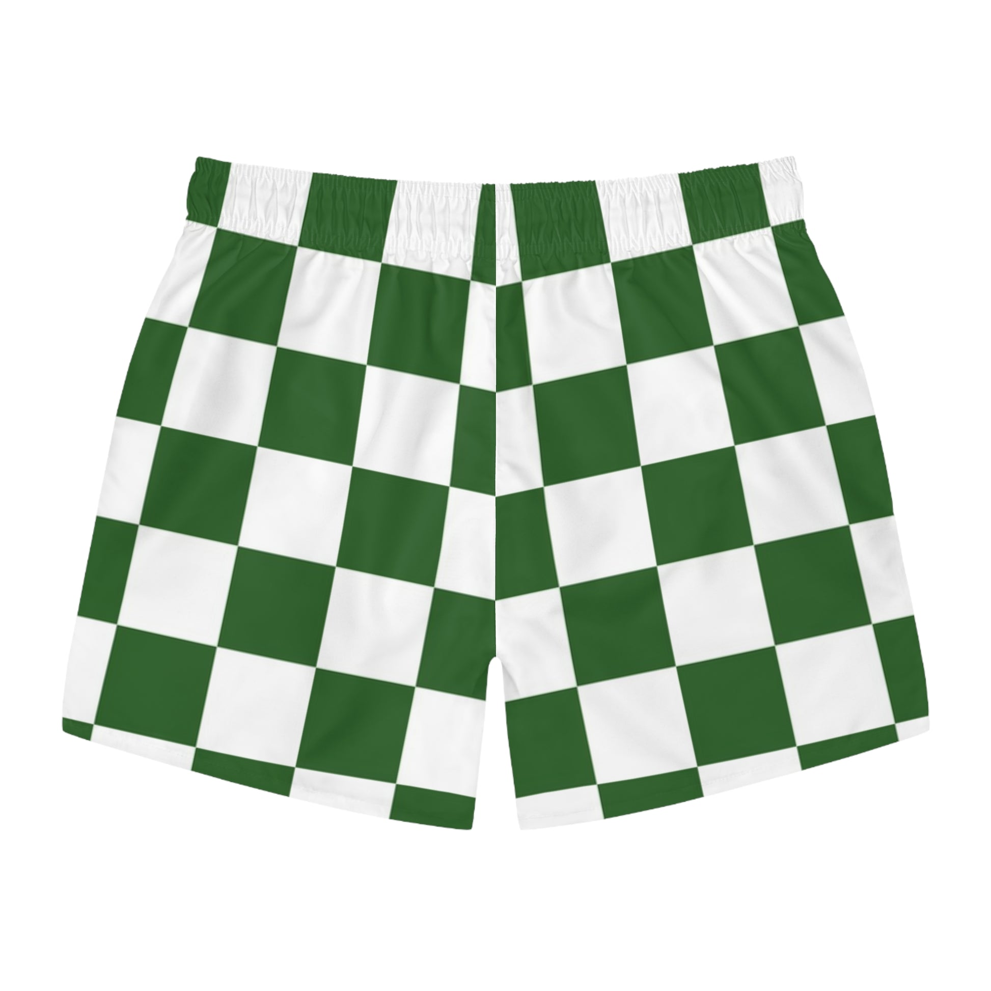 Checkerboard White and Dark Green Swim Trunks (AOP), Artsulli - Art is Long, Life is Short, All Over Prints, , , , , , , 