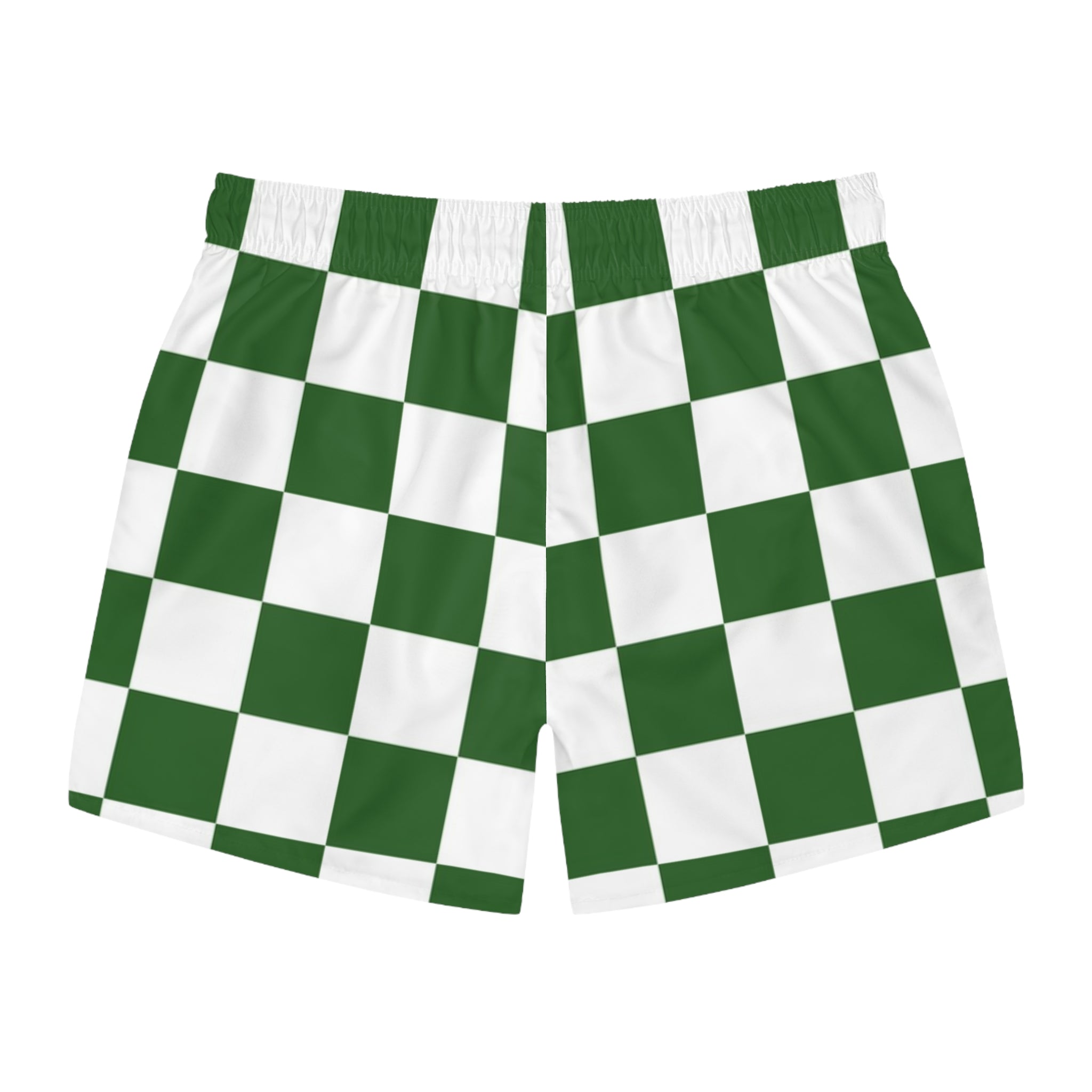 Checkerboard White and Dark Green Swim Trunks (AOP), Artsulli - Art is Long, Life is Short, All Over Prints, , , , , , , 