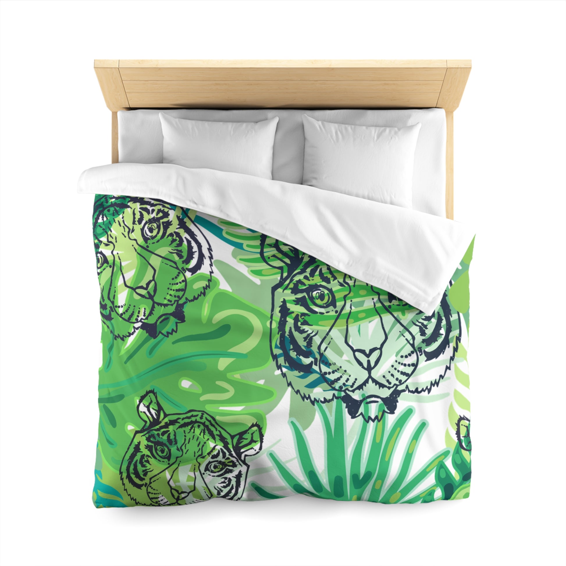 Tropical Jungle Tigers Green Microfiber Duvet Cover, Artsulli - Art is Long, Life is Short, Home Decor, , , , , , , 