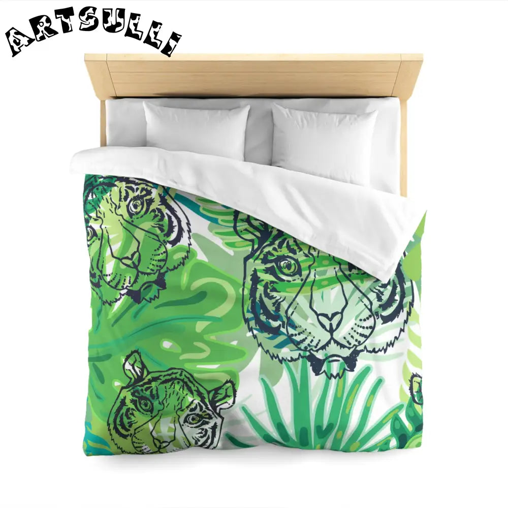 JAKKOUTTHEBXX Tropical Jungle Tigers Green Microfiber Duvet Cover