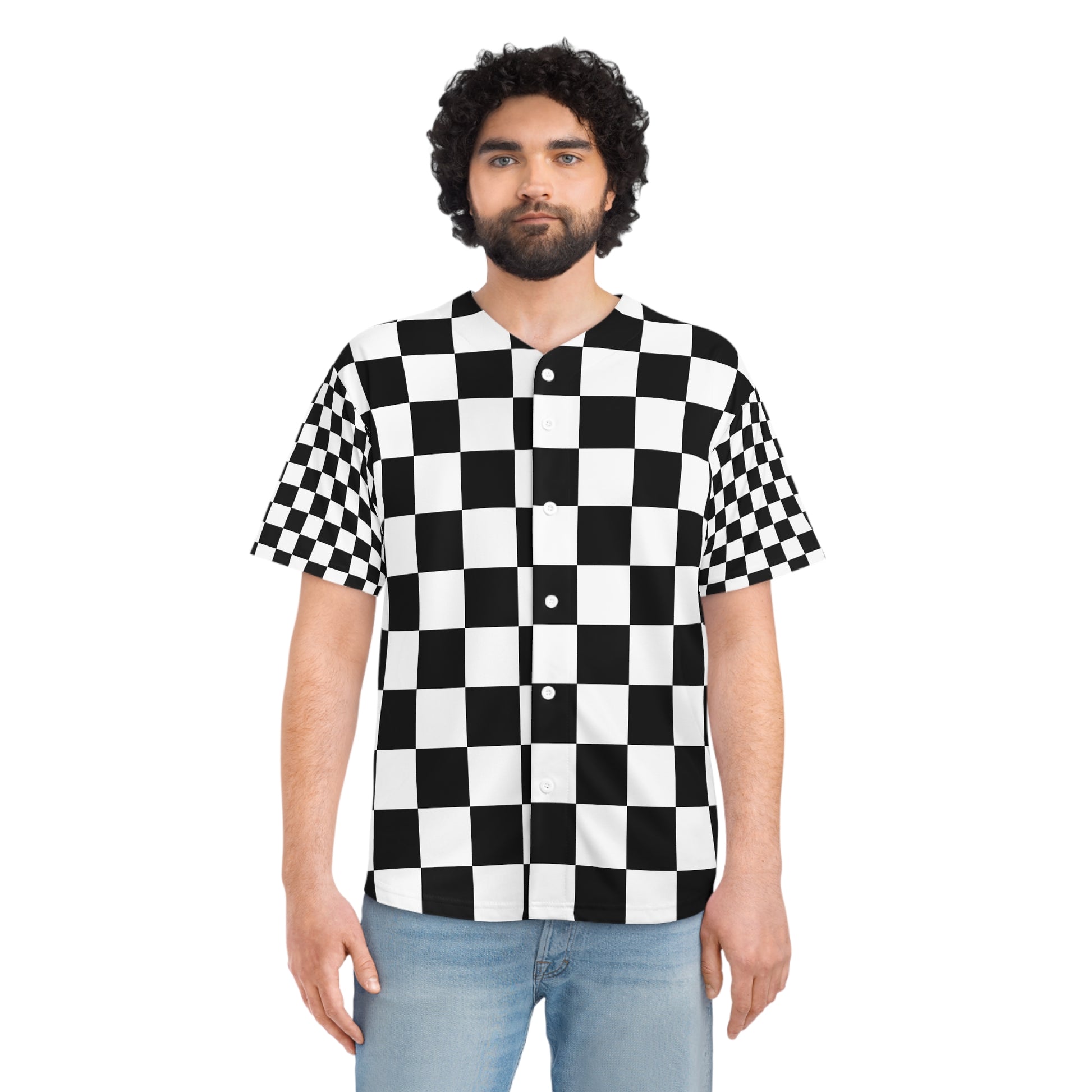 Checkerboard Black and White Men's Baseball Jersey (AOP), Artsulli - Art is Long, Life is Short, All Over Prints, , , , , , , 