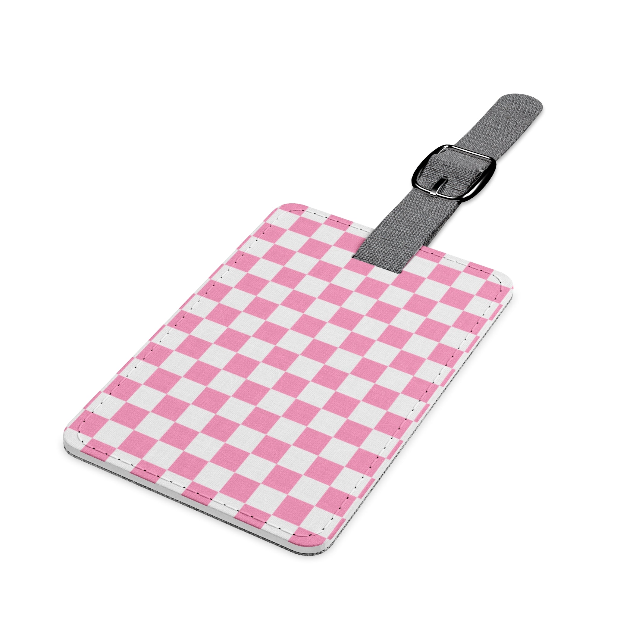 Checkerboard Hot Pink and White Saffiano Polyester Luggage Tag, Rectangle, Artsulli - Art is Long, Life is Short, Accessories, , , , , , , 