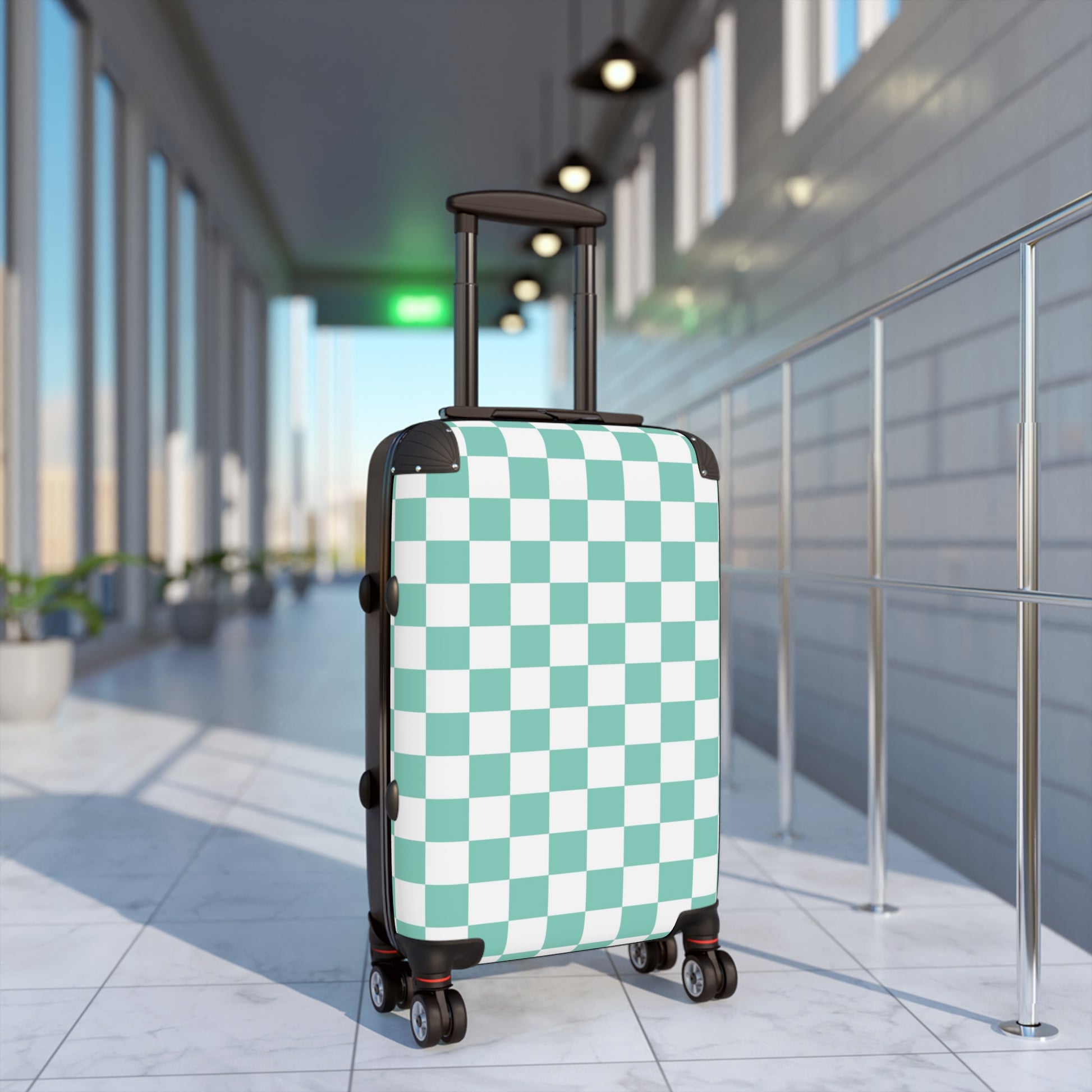 Checkerboard Light Green Suitcase, Artsulli - Art is Long, Life is Short, Bags, , , , , , , 