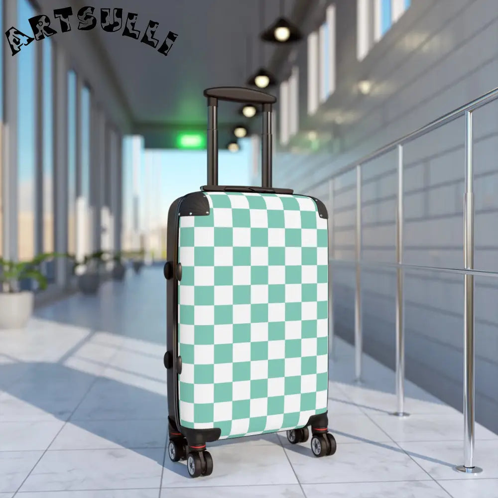 JAKKOUTTHEBXX Checkerboard Light Green Suitcase JAKKOUTTHEBXX