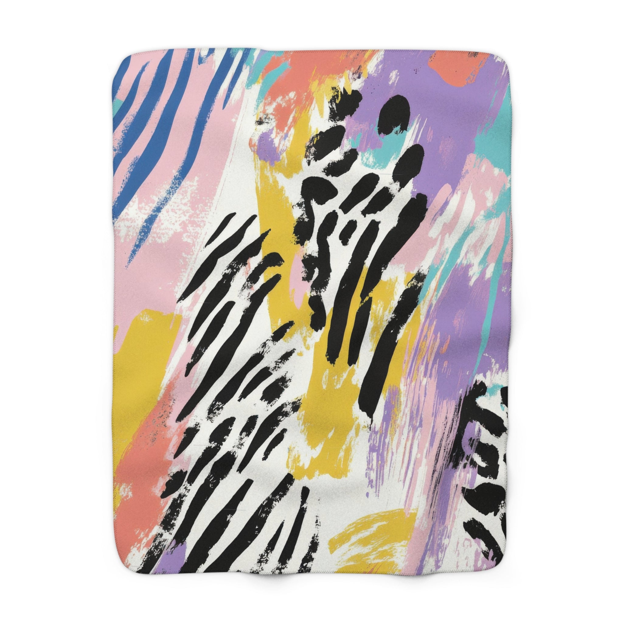 Wild Zebra Stripes x Paint Brush Strokes Multi-Color II Sherpa Fleece Blanket, Artsulli - Art is Long, Life is Short, Home Decor, Size, 50" × 60", , , , , 15762986492524