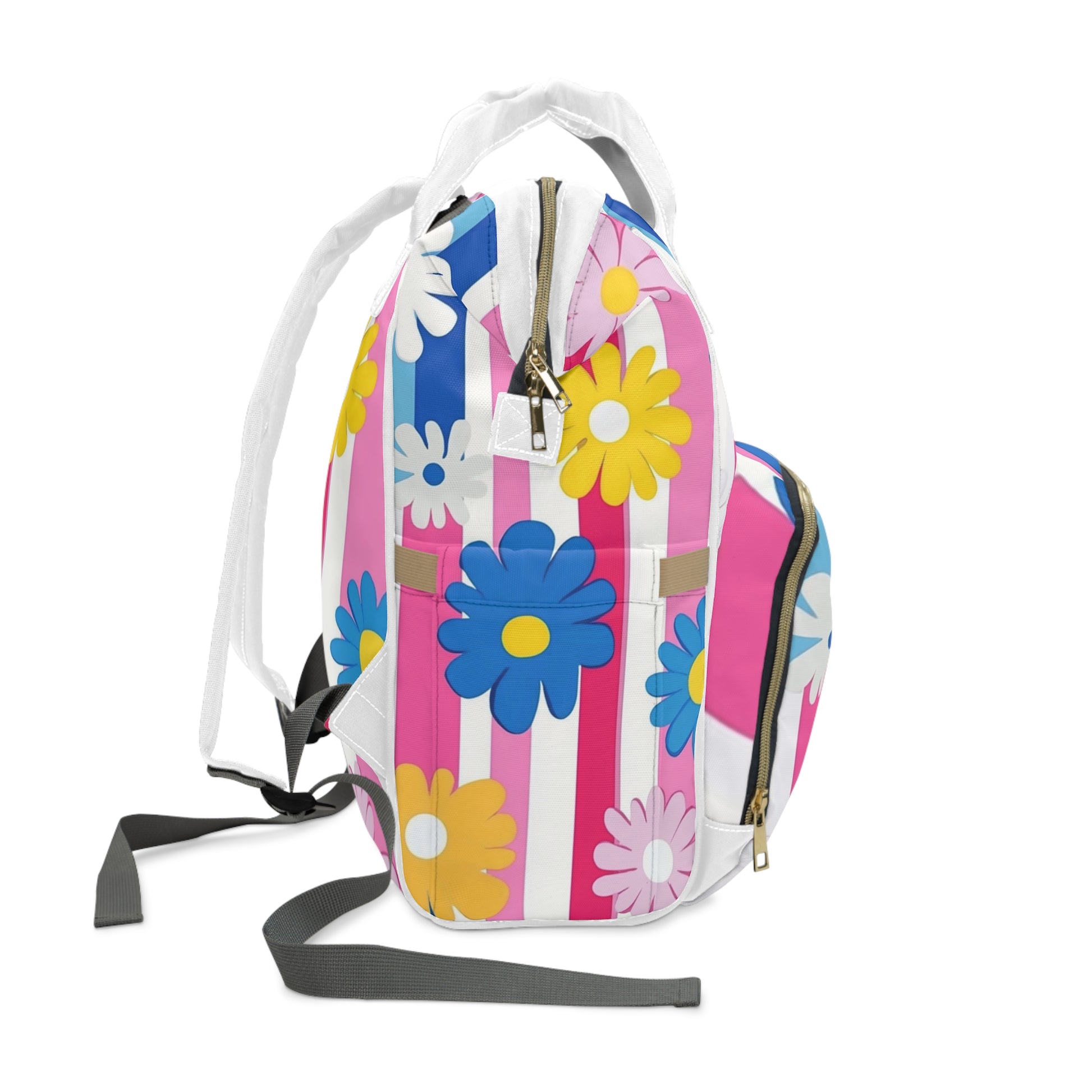 Flowers x Stripes Multi-Color Multifunctional Diaper Backpack, Artsulli - Art is Long, Life is Short, Bags, , , , , , , 