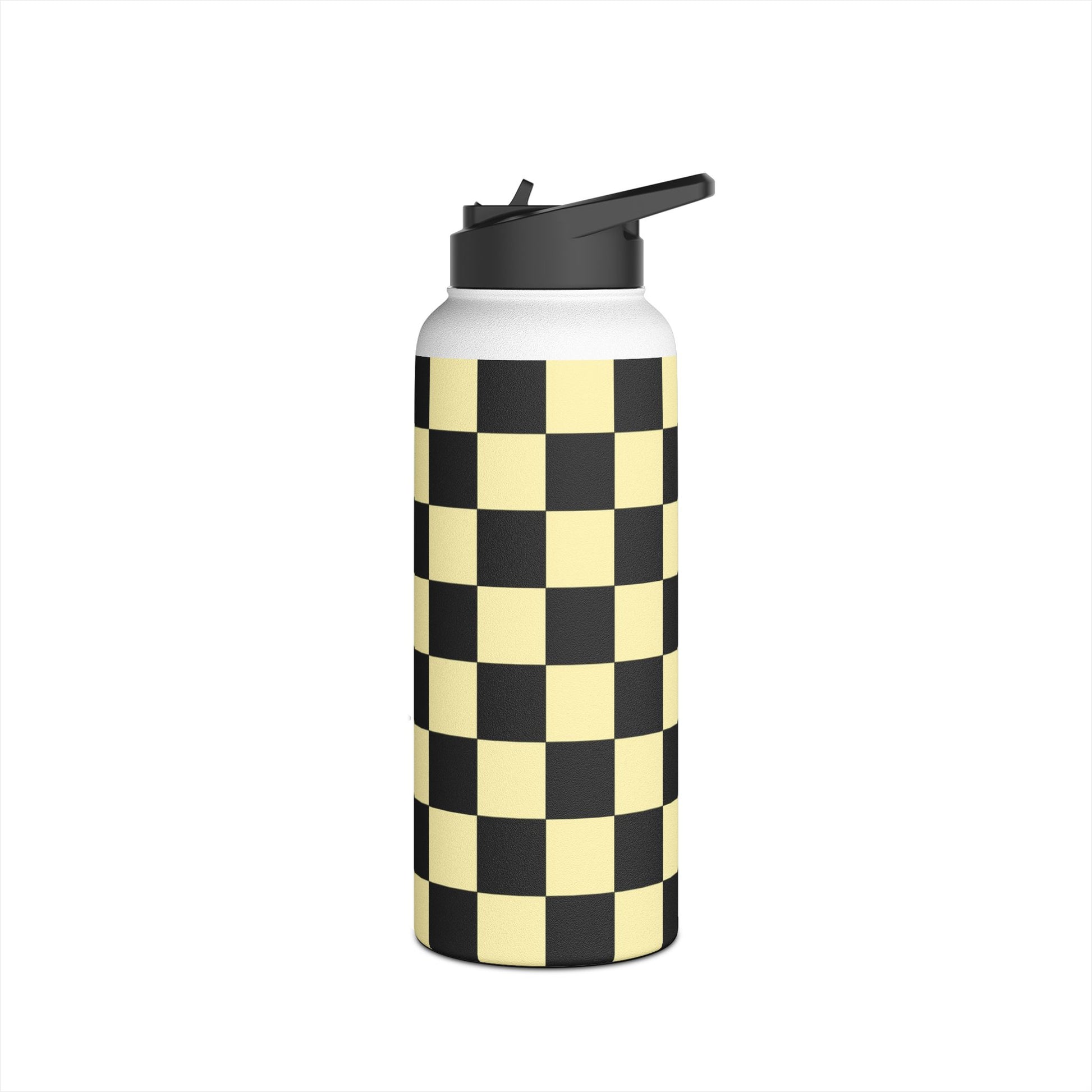 Checkerboard Black and Yellow Stainless Steel Water Bottle, Standard Lid, Artsulli - Art is Long, Life is Short, Mug, , , , , , , 