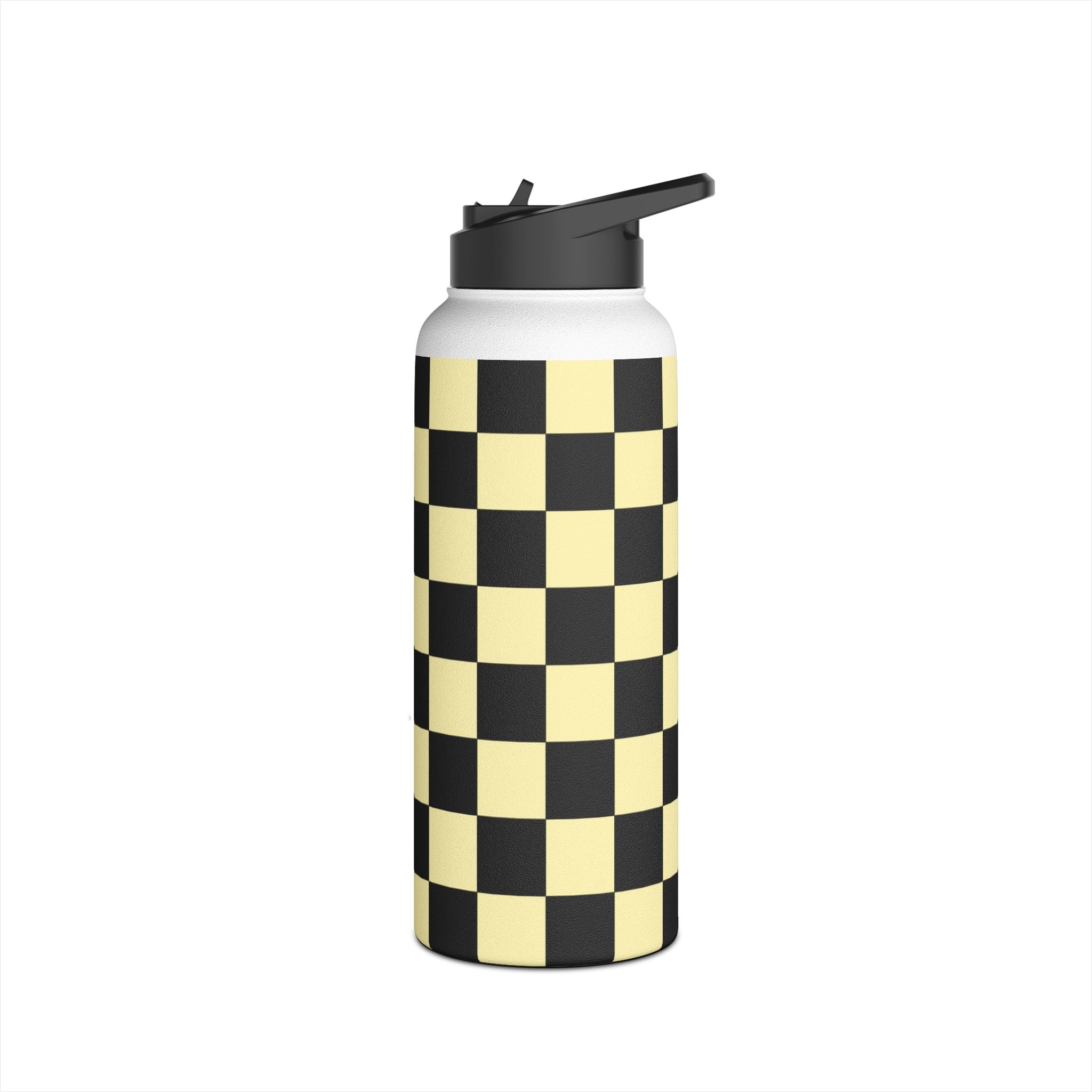 Checkerboard Black and Yellow Stainless Steel Water Bottle, Standard Lid, Artsulli - Art is Long, Life is Short, Mug, , , , , , , 