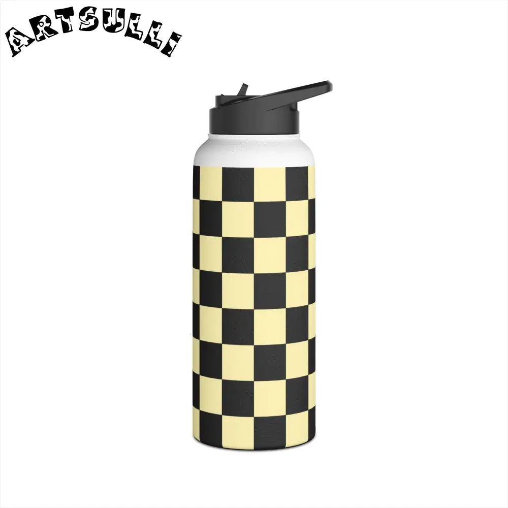JAKKOUTTHEBXX Checkerboard Black and Yellow Stainless Steel Water
