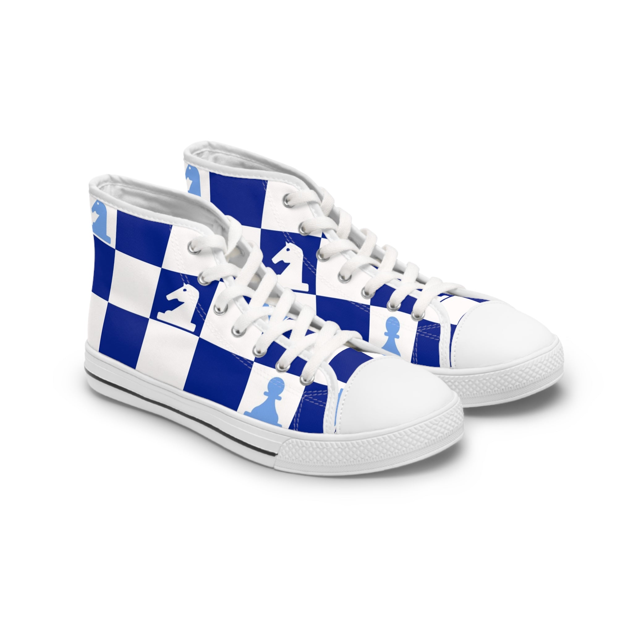 Chessboard Navy Blue Women's High Top Sneakers, Artsulli - Art is Long, Life is Short, Shoes, Size, US 5.5, Color, White sole, , , 26109007654940688500