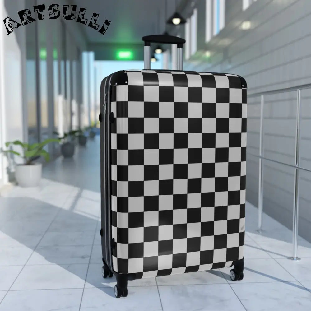 JAKKOUTTHEBXX Checkered Carry On Luggage with Adjustable Handle