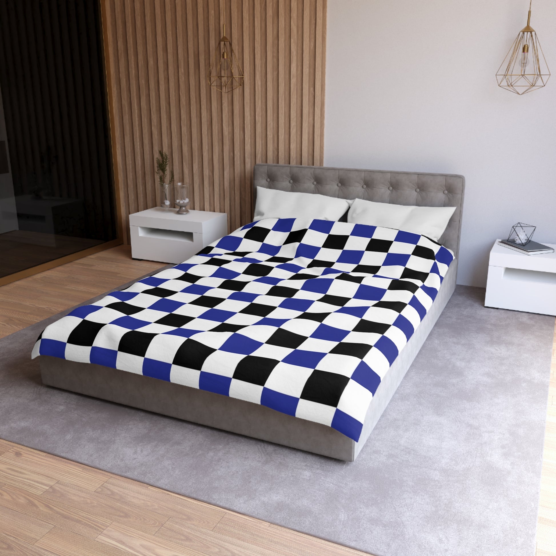 Checkerboard Blue White and Black Microfiber Duvet Cover, Artsulli - Art is Long, Life is Short, Home Decor, , , , , , , 