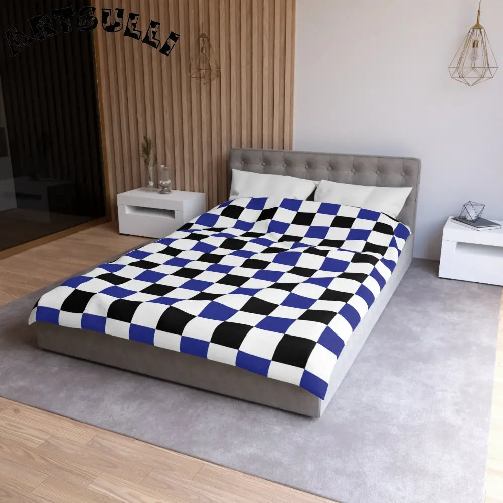 JAKKOUTTHEBXX Checkerboard Blue White and Black Microfiber Duvet