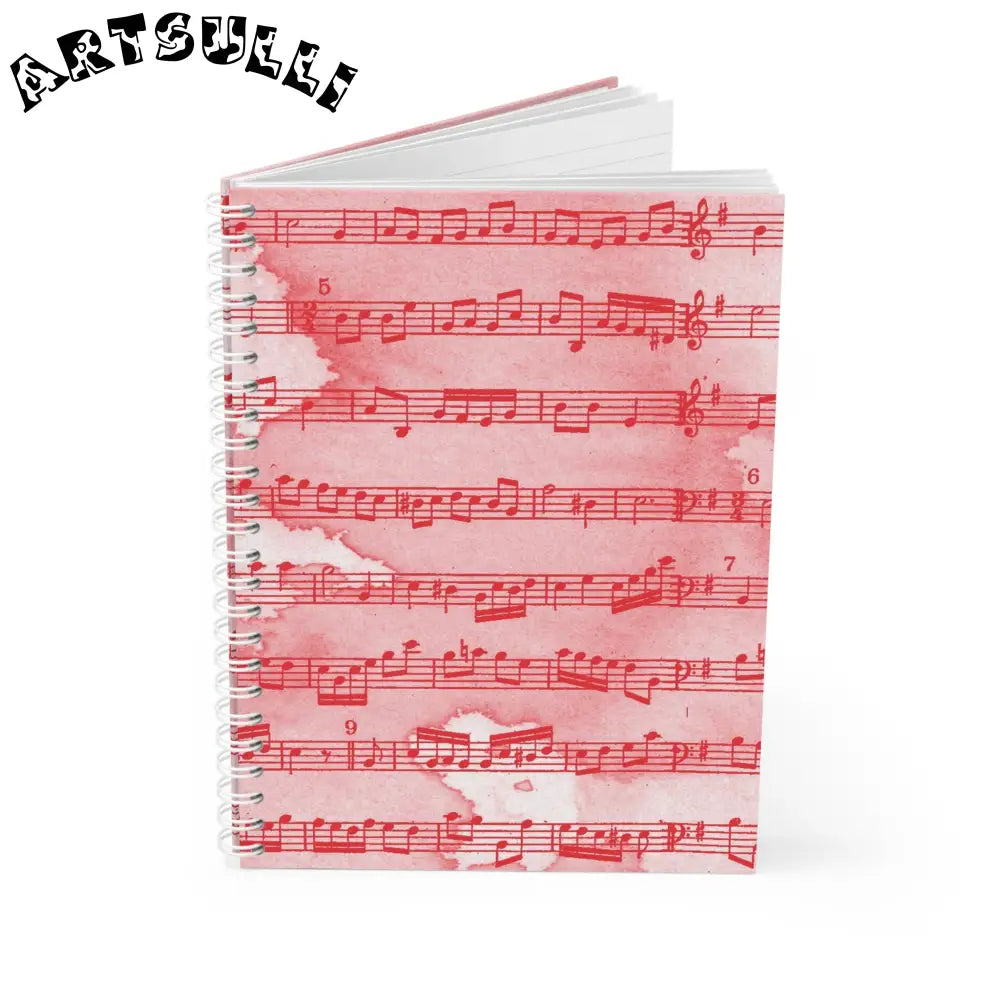 JAKKOUTTHEBXX Red Watercolor Musical Notation Spiral Notebook 2025