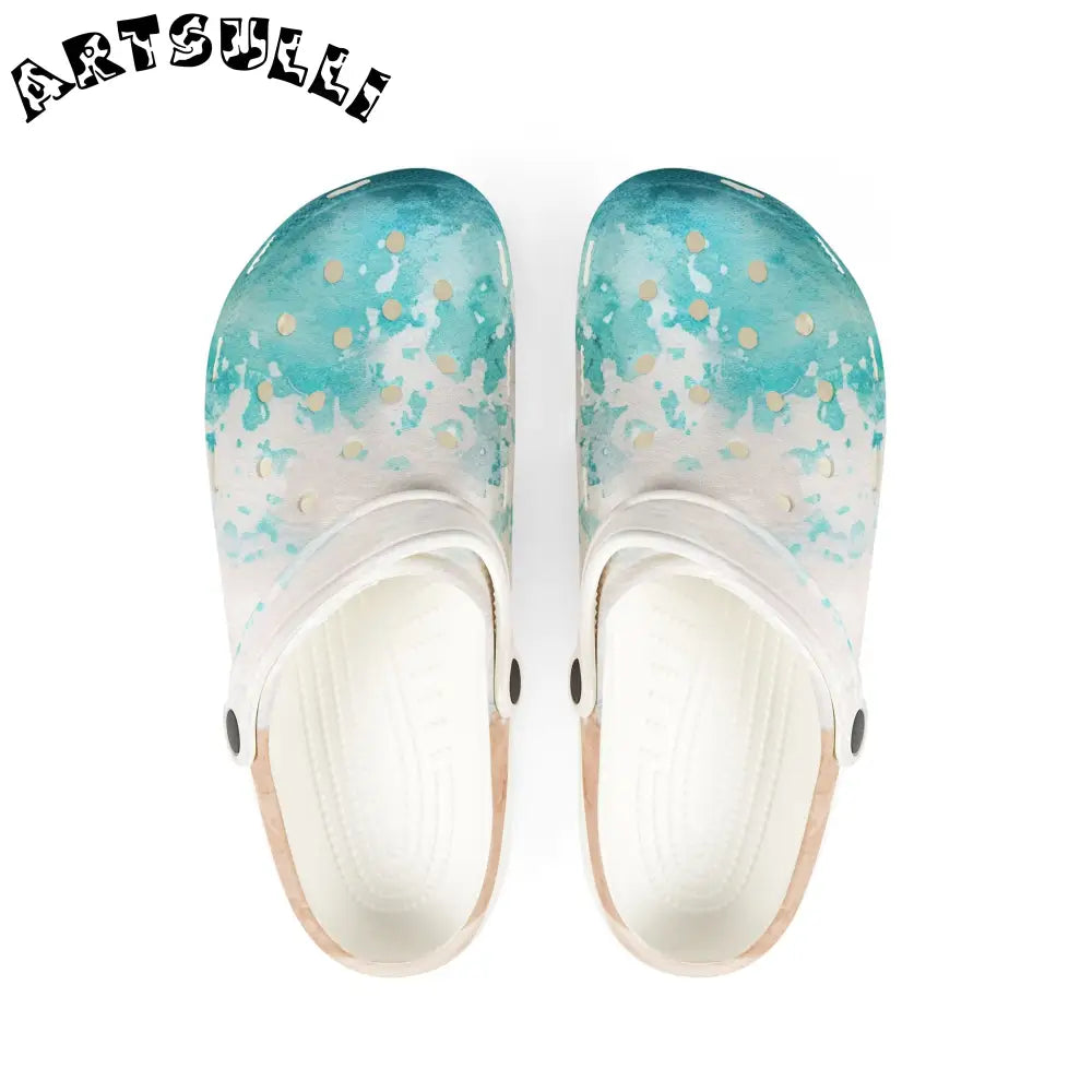 JAKKOUTTHEBXX Teal Gradient Polka Dot EVA Foam Clogs JAKKOUTTHEBXX