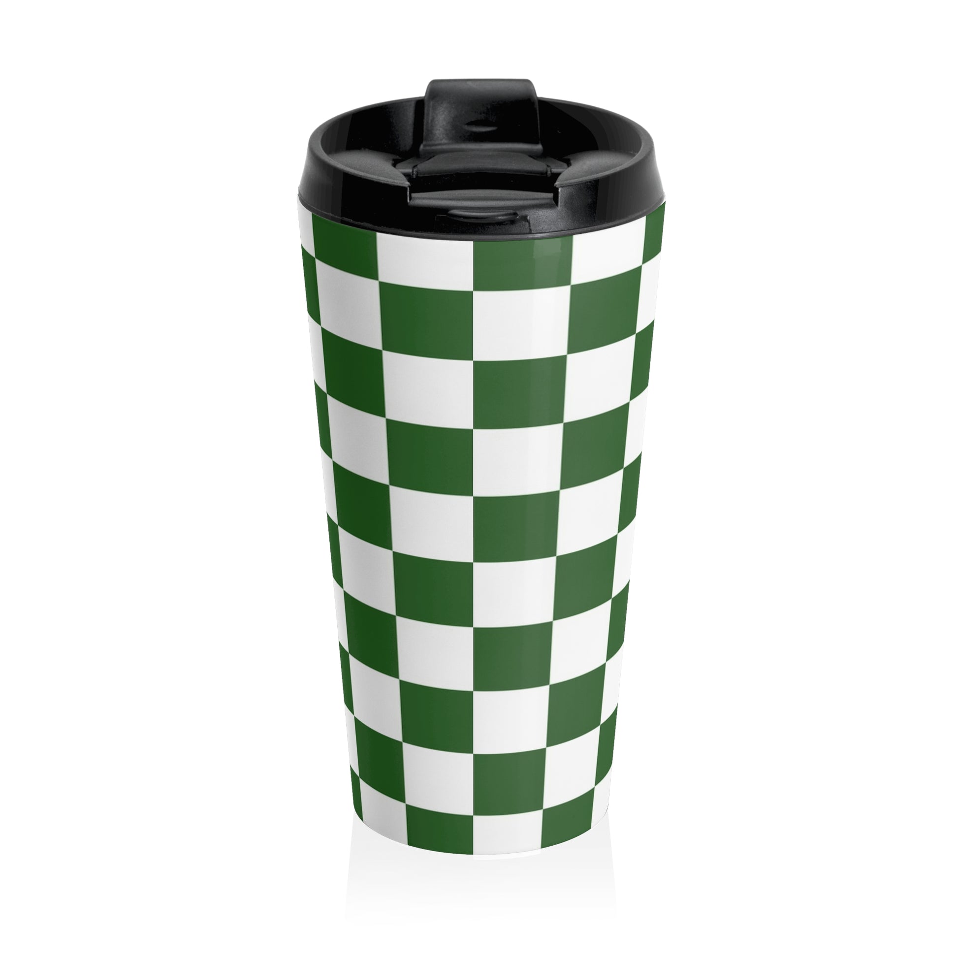 Checkerboard White and Dark Green Stainless Steel Travel Mug, Artsulli - Art is Long, Life is Short, Mug, , , , , , , 